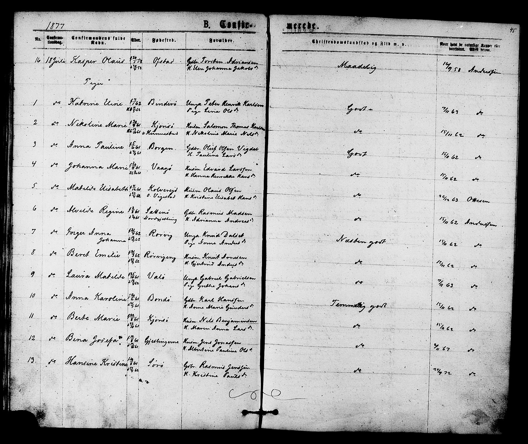 Ministerialprotokoller, klokkerbøker og fødselsregistre - Nord-Trøndelag, AV/SAT-A-1458/784/L0671: Parish register (official) no. 784A06, 1876-1879, p. 45