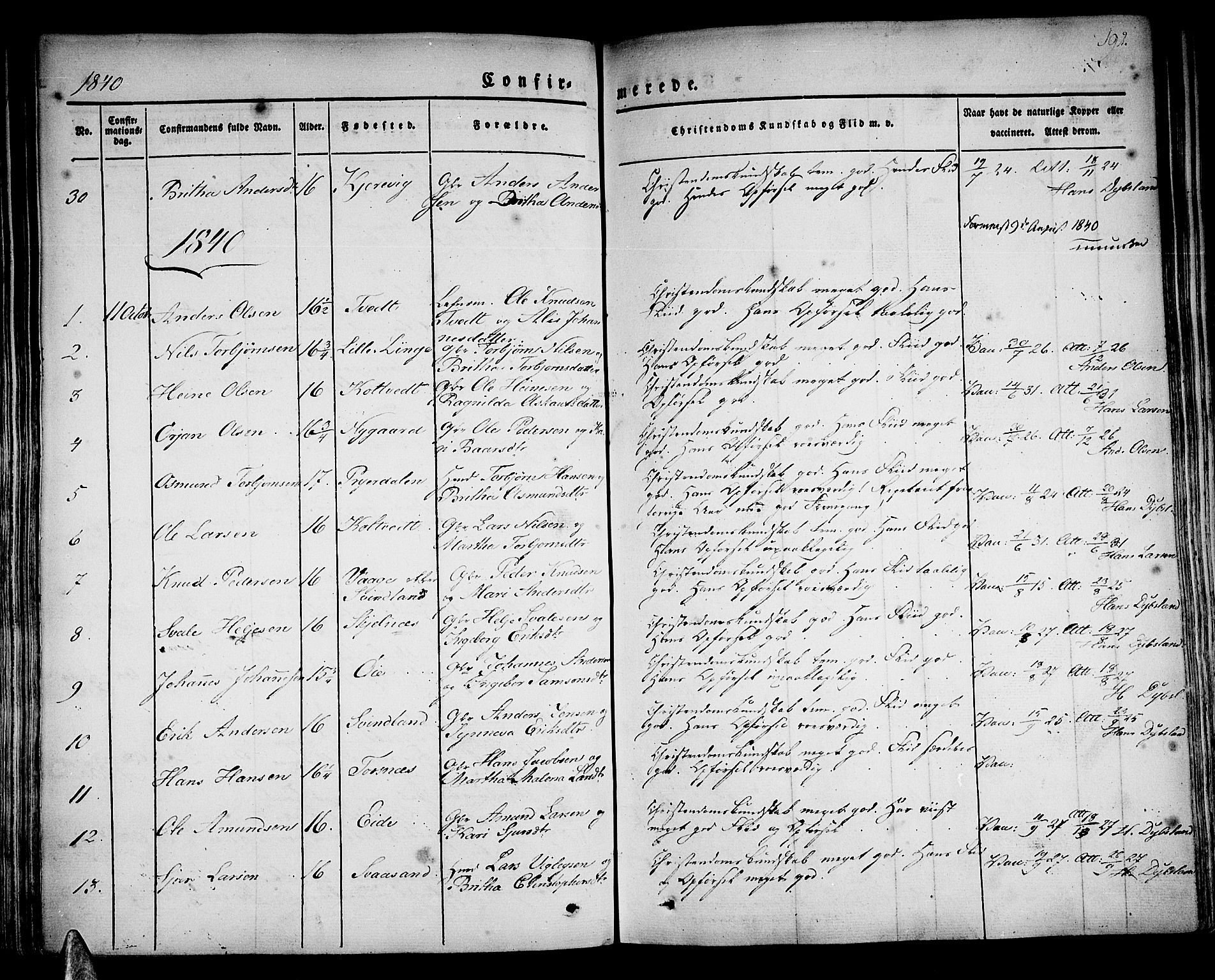 Strandebarm sokneprestembete, AV/SAB-A-78401/H/Haa: Parish register (official) no. A 6, 1826-1843, p. 192