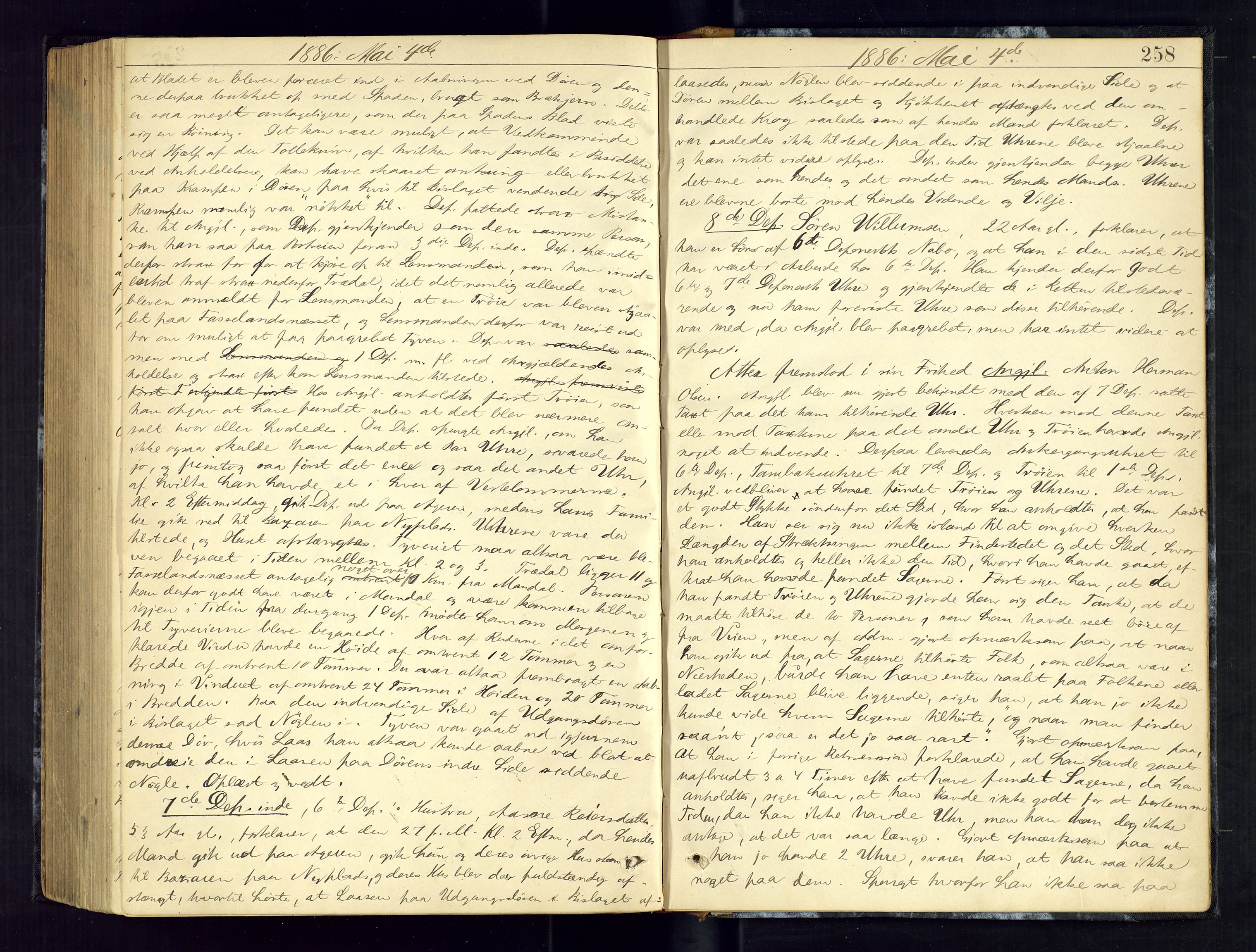 Mandal sorenskriveri, AV/SAK-1221-0005/001/F/Fb/L0026: Ekstrarettsprotokoll nr 24, 1882-1886, p. 258