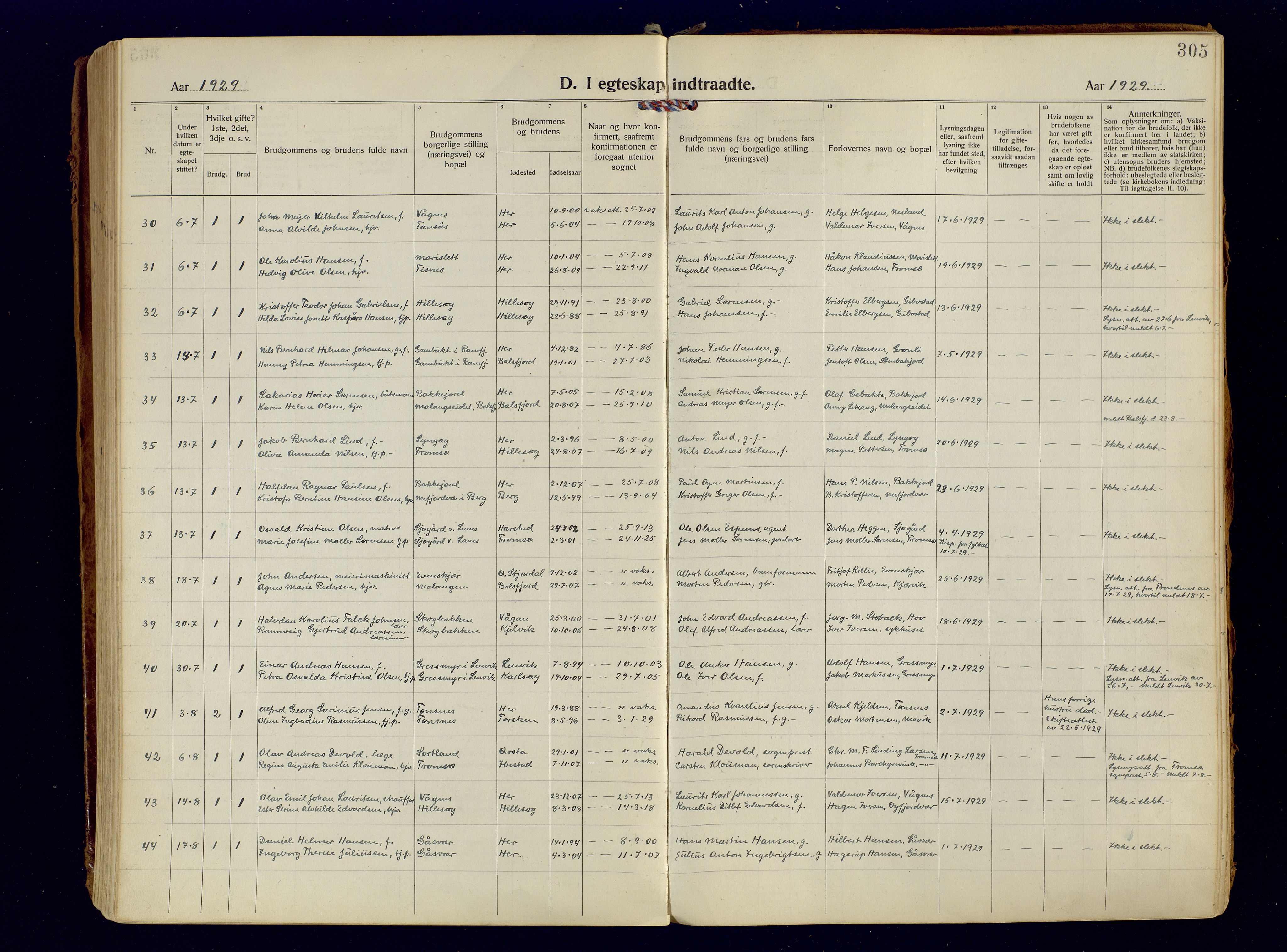 Tromsøysund sokneprestkontor, AV/SATØ-S-1304/G/Ga/L0009kirke: Parish register (official) no. 9, 1922-1934, p. 305