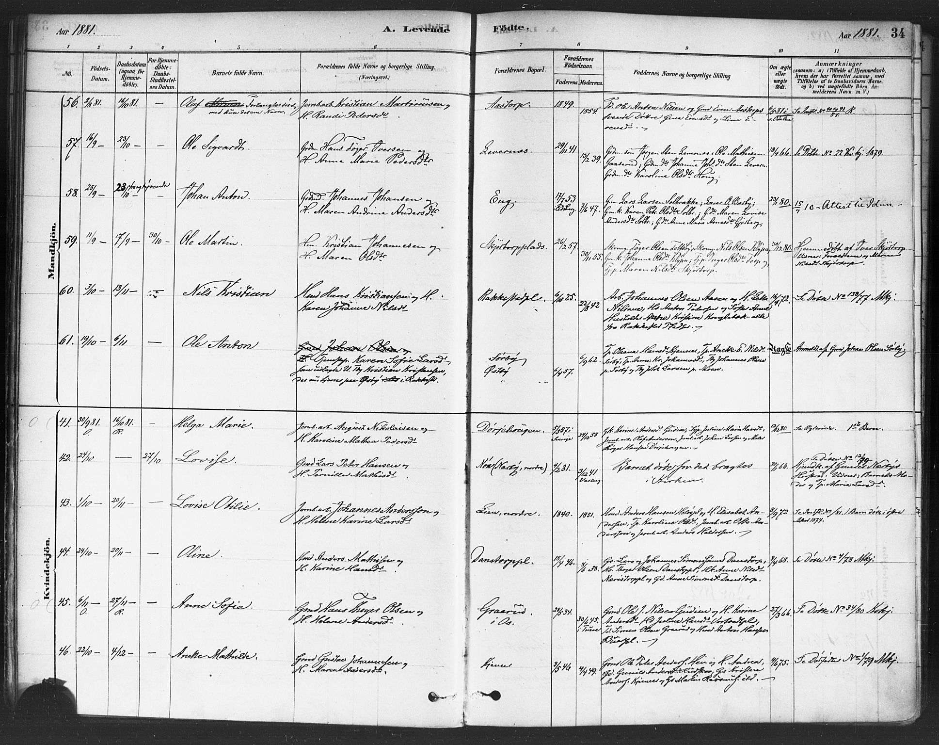 Rakkestad prestekontor Kirkebøker, AV/SAO-A-2008/F/Fa/L0012: Parish register (official) no. I 12, 1878-1893, p. 34