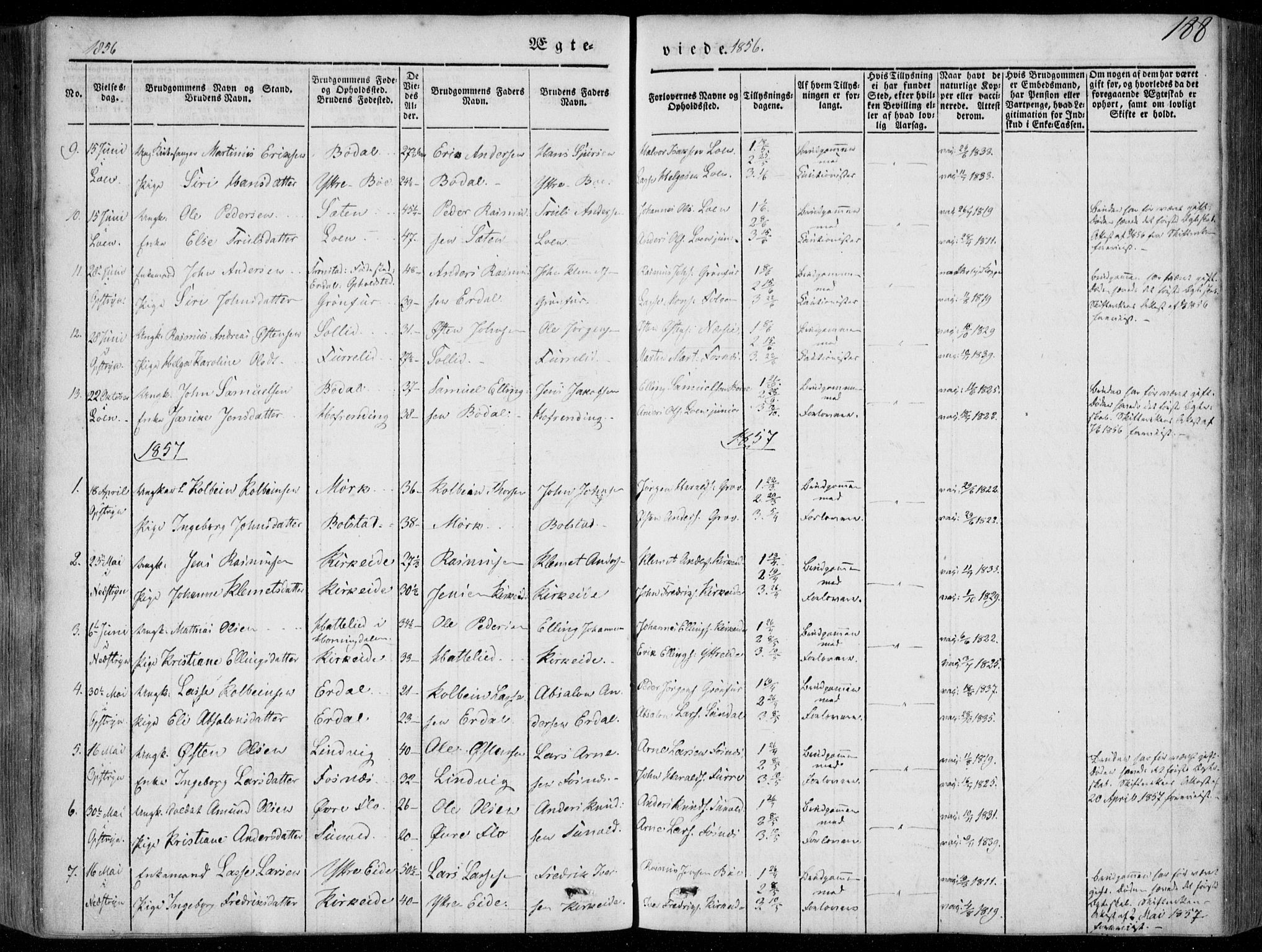 Stryn Sokneprestembete, SAB/A-82501: Parish register (official) no. A 2, 1844-1861, p. 188