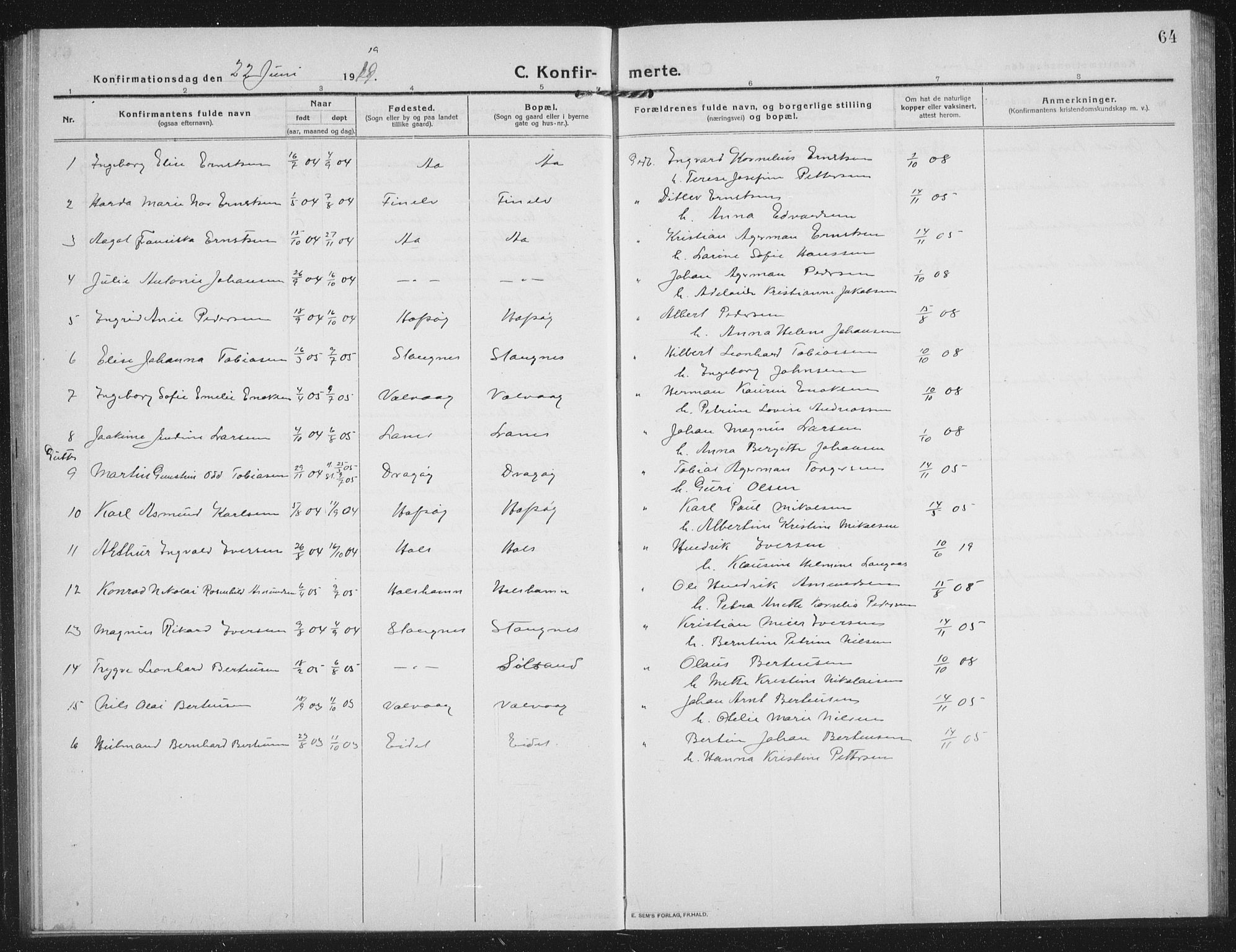 Tranøy sokneprestkontor, SATØ/S-1313/I/Ia/Iab/L0019klokker: Parish register (copy) no. 19, 1914-1940, p. 64