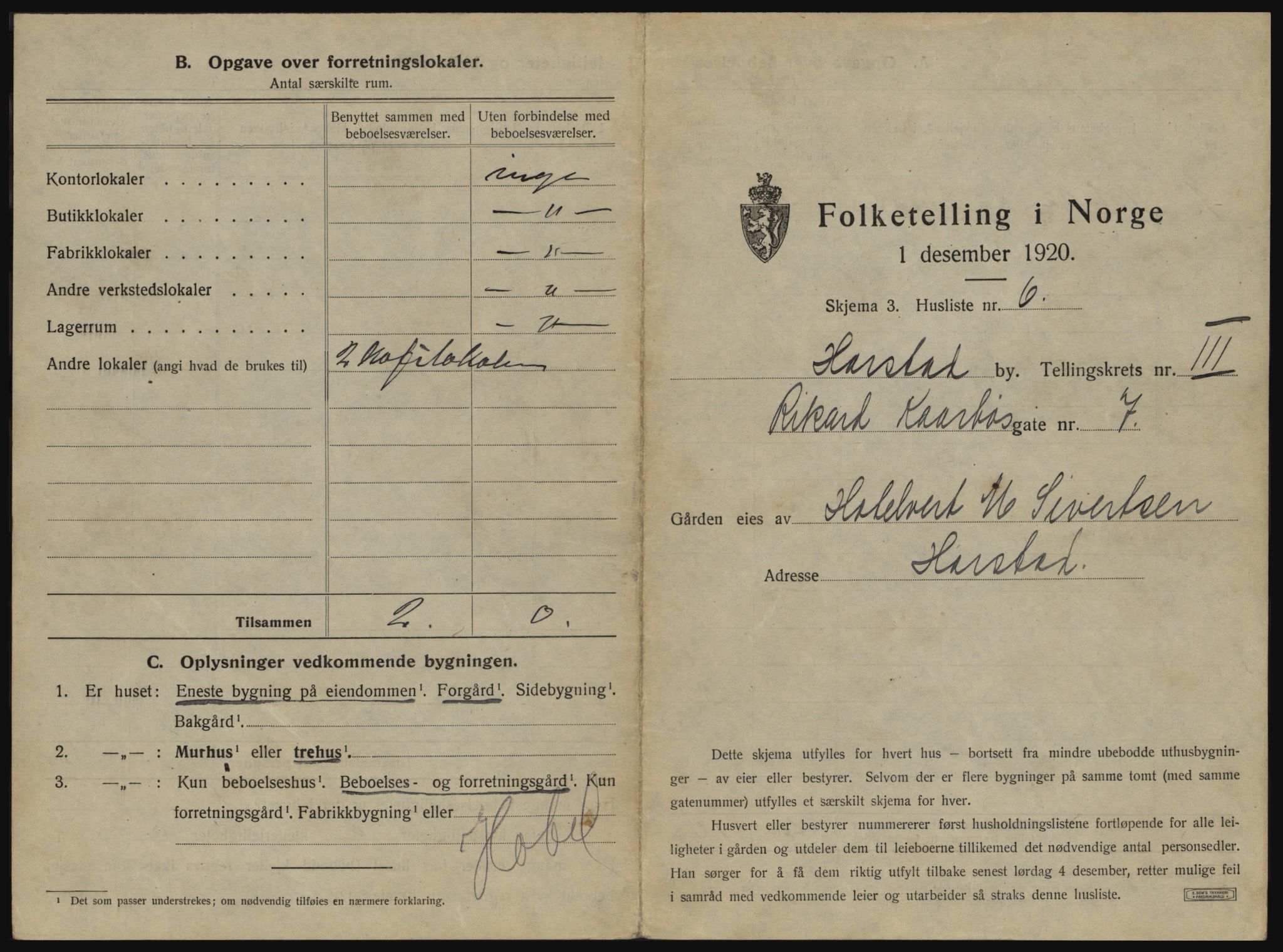 SATØ, 1920 census for Harstad, 1920, p. 253