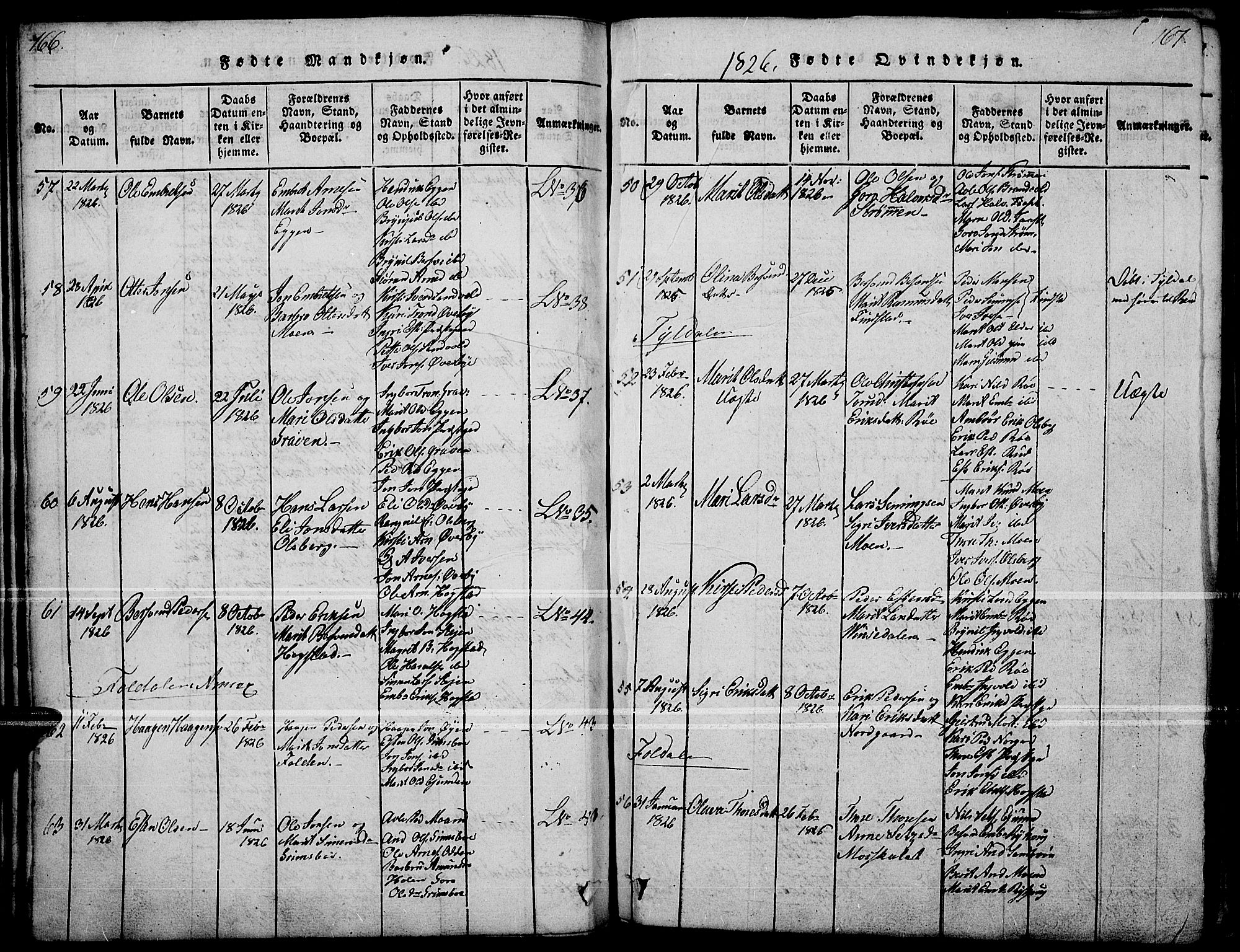 Tynset prestekontor, SAH/PREST-058/H/Ha/Haa/L0018: Parish register (official) no. 18, 1815-1829, p. 166-167