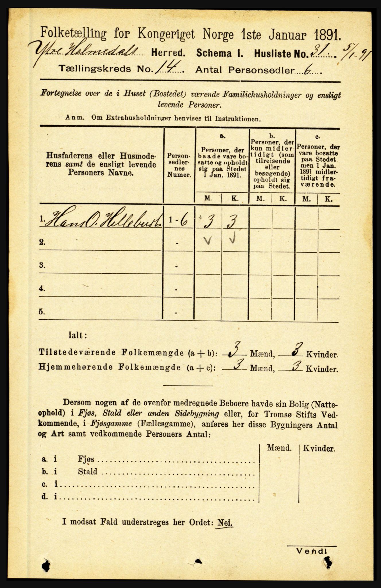 RA, 1891 census for 1429 Ytre Holmedal, 1891, p. 3788