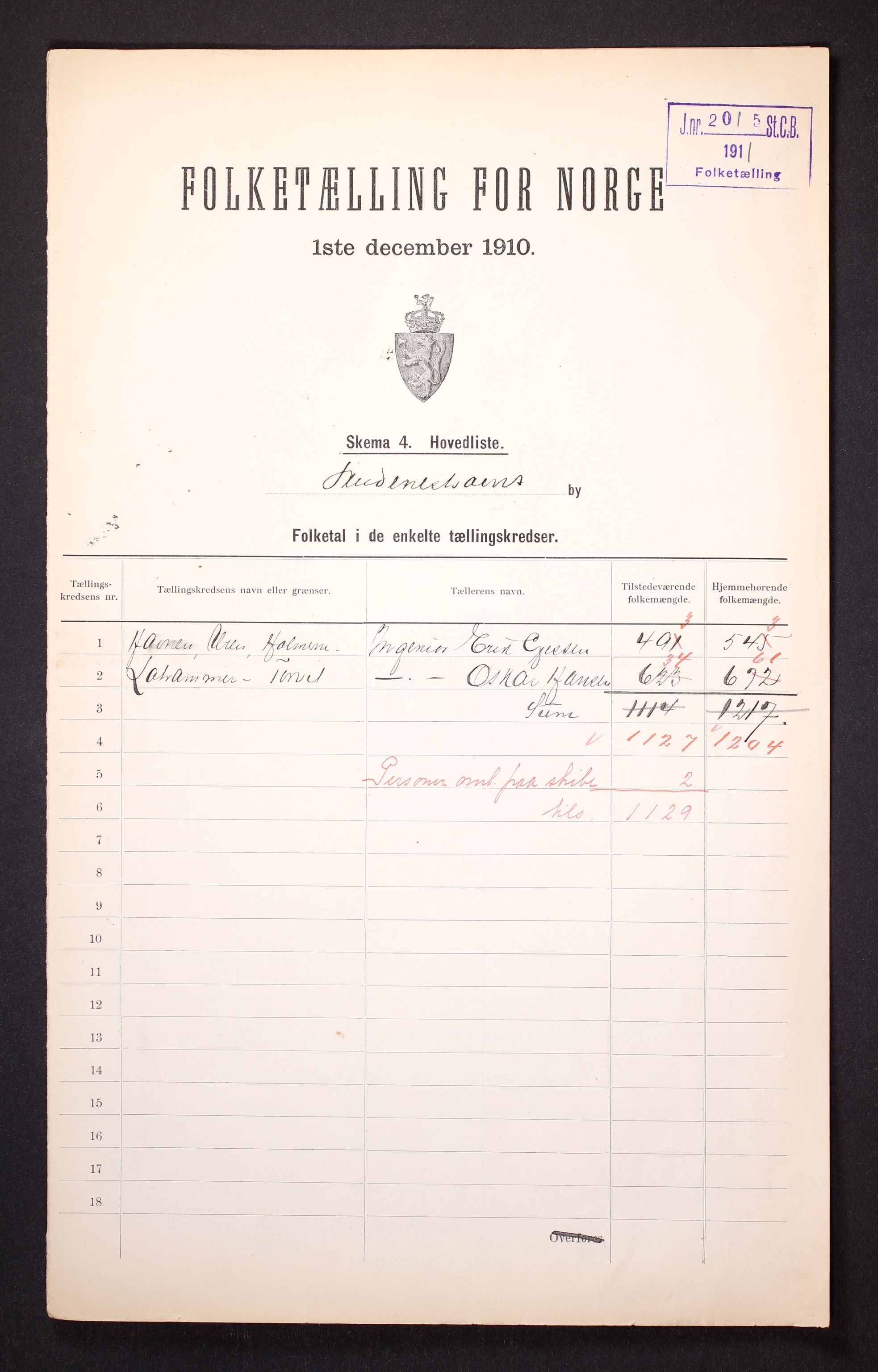 RA, 1910 census for Skudeneshavn, 1910, p. 2