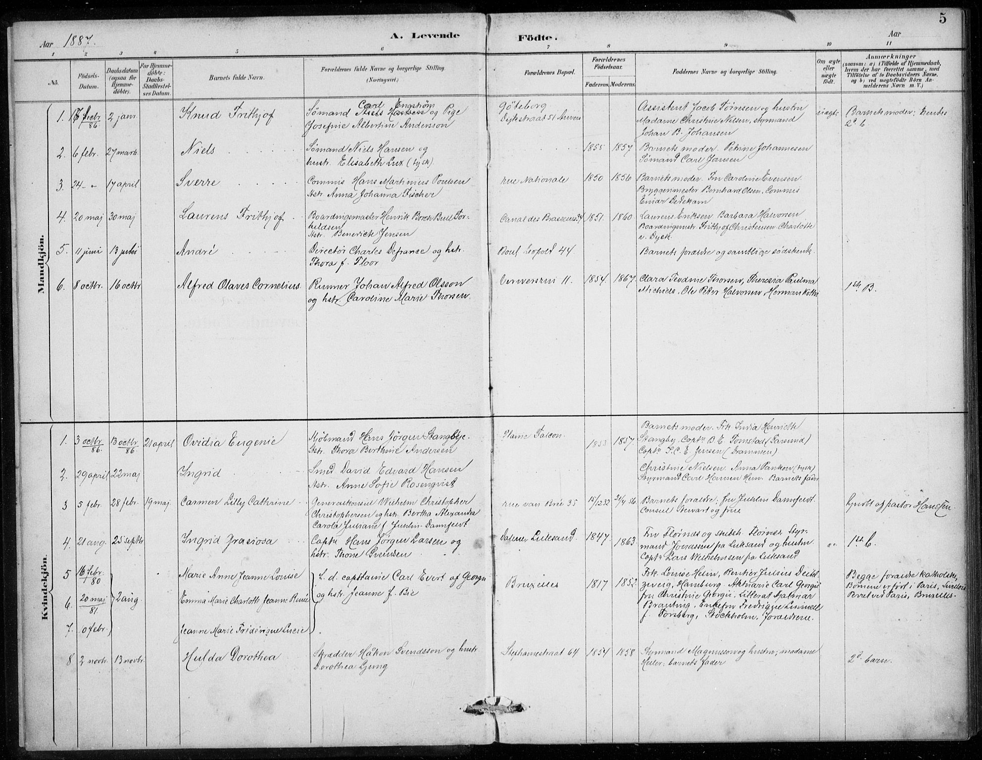 Den norske sjømannsmisjon i utlandet/Antwerpen, AV/SAB-SAB/PA-0105/H/Ha/L0002: Parish register (official) no. A 2, 1887-1913, p. 5