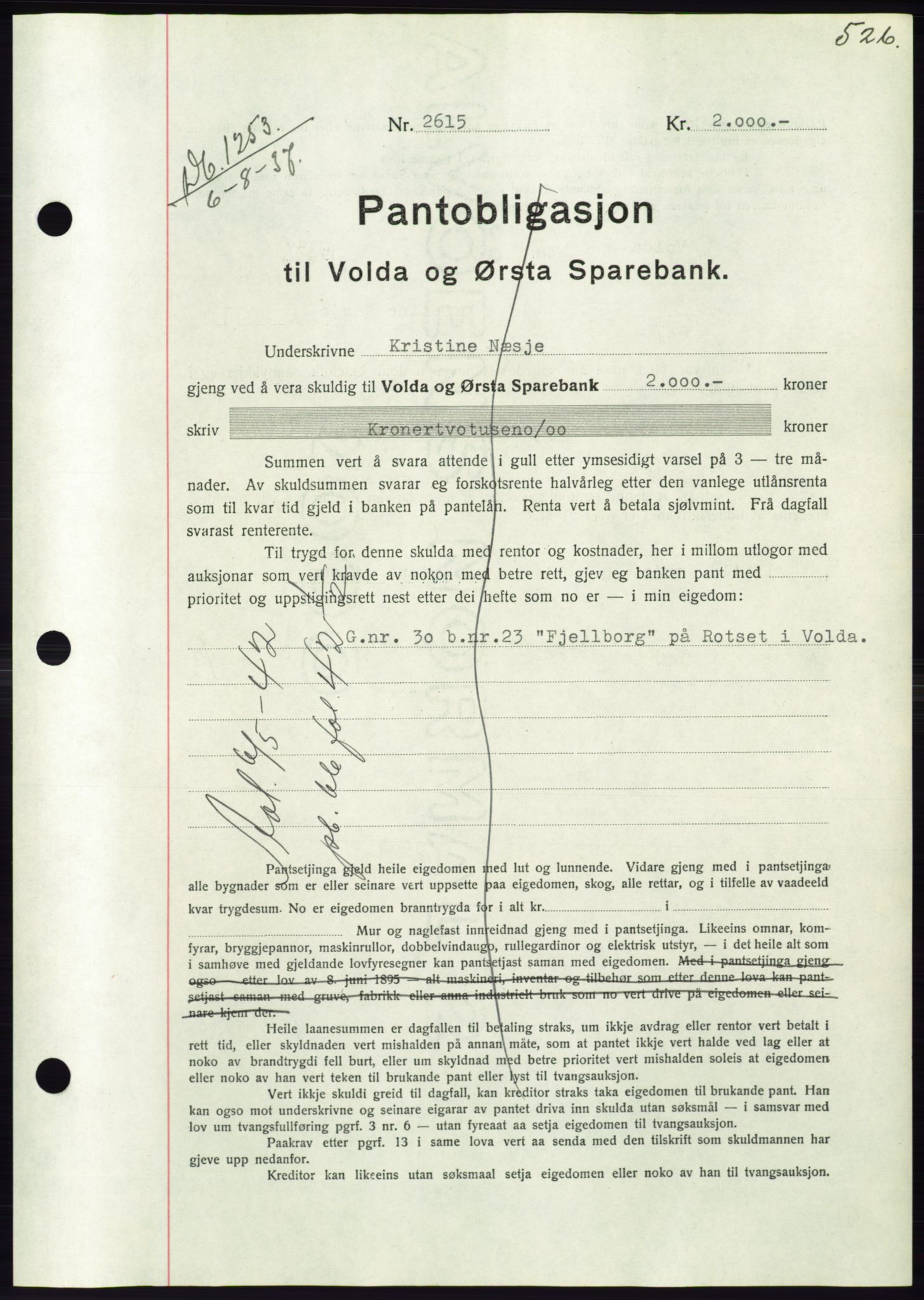 Søre Sunnmøre sorenskriveri, AV/SAT-A-4122/1/2/2C/L0063: Mortgage book no. 57, 1937-1937, Diary no: : 1253/1937