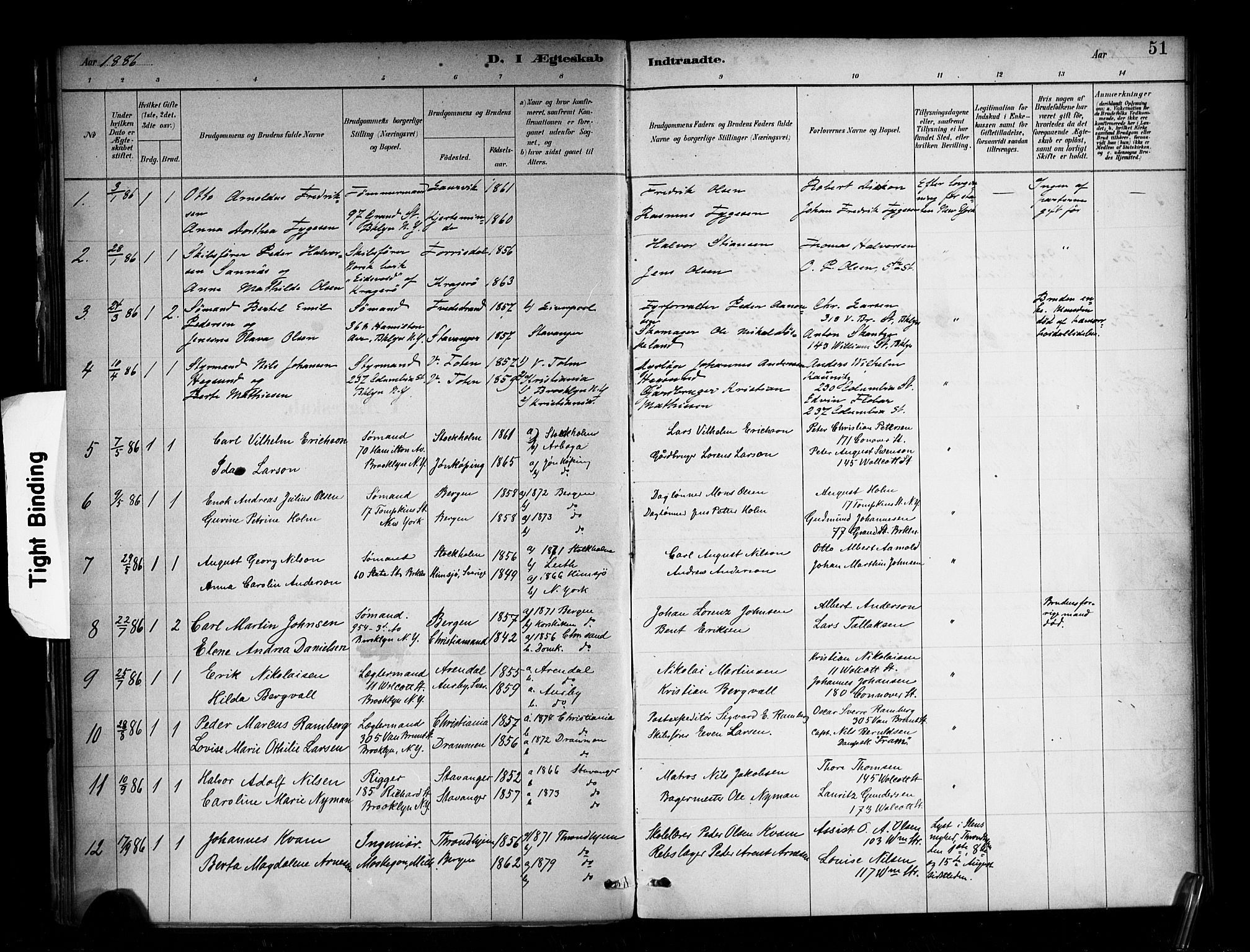 Den norske sjømannsmisjon i utlandet/New York, SAB/SAB/PA-0110/H/Ha/L0002: Parish register (official) no. A 2, 1886-1888, p. 51