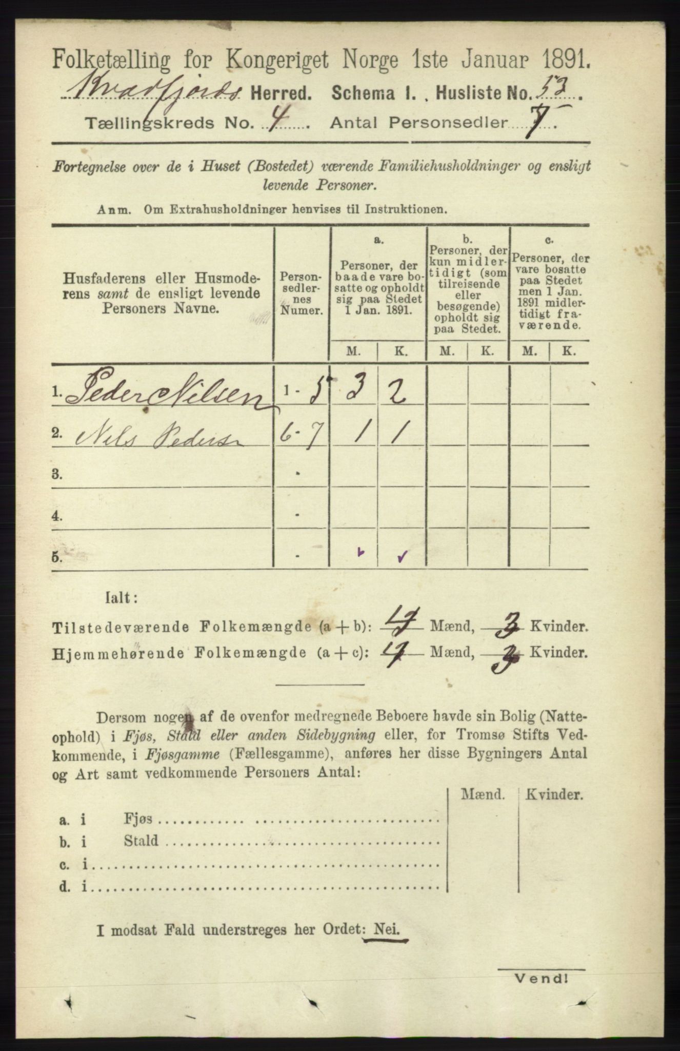 RA, 1891 census for 1911 Kvæfjord, 1891, p. 1802