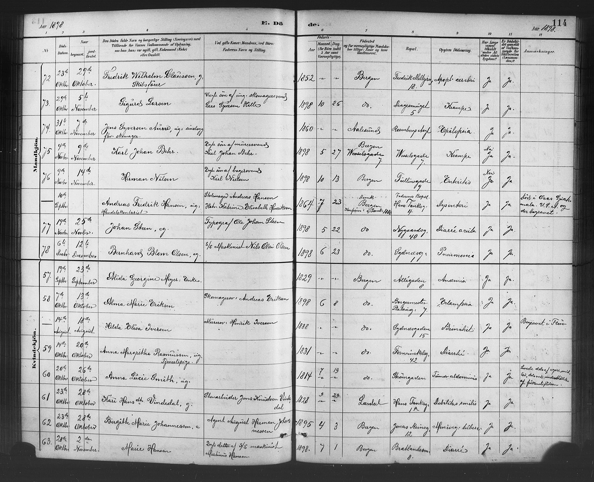 Johanneskirken sokneprestembete, AV/SAB-A-76001/H/Hab: Parish register (copy) no. D 1, 1885-1915, p. 114