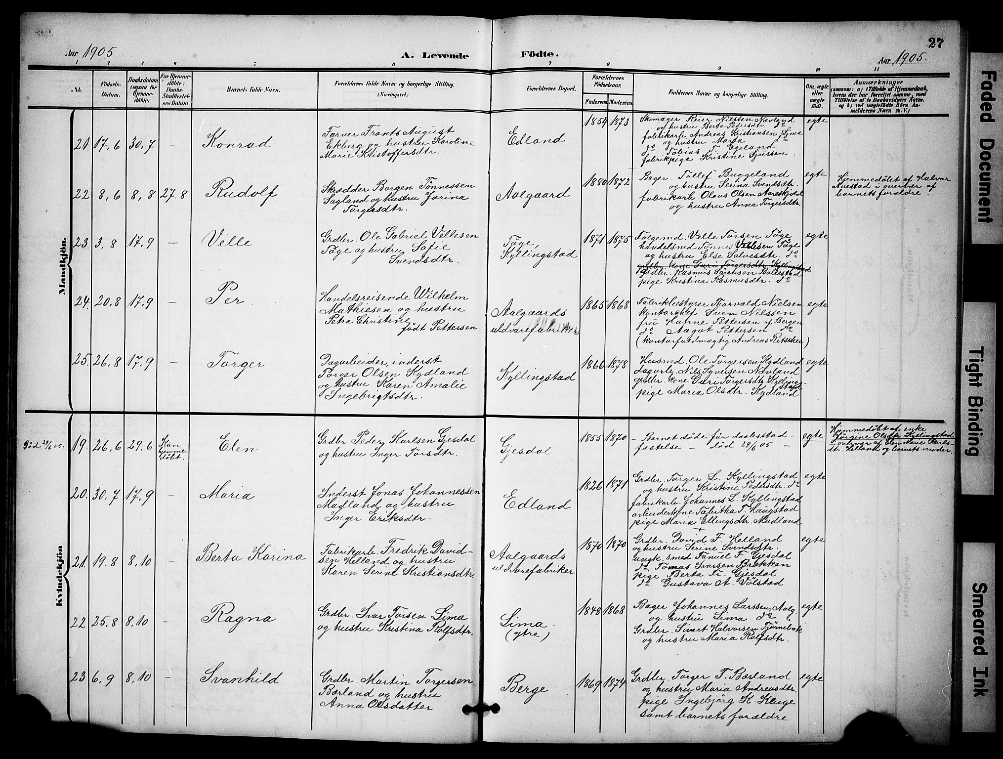 Lye sokneprestkontor, AV/SAST-A-101794/001/30BB/L0009: Parish register (copy) no. B 9, 1902-1923, p. 27