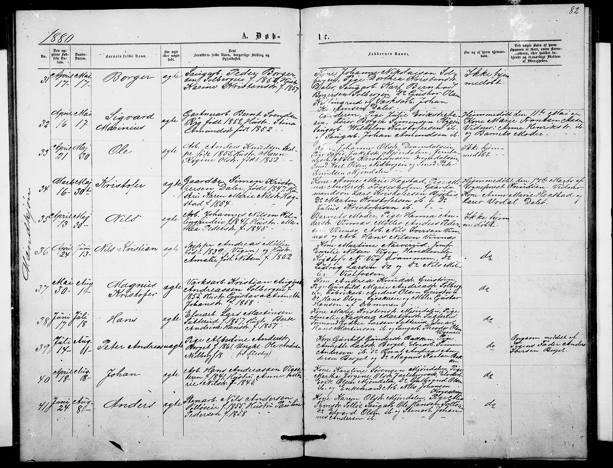 Nedre Eiker kirkebøker, AV/SAKO-A-612/G/Ga/L0001: Parish register (copy) no. 1, 1873-1880, p. 82