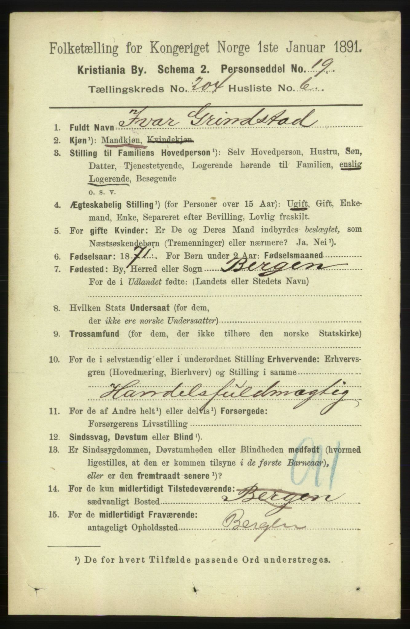 RA, 1891 census for 0301 Kristiania, 1891, p. 123312