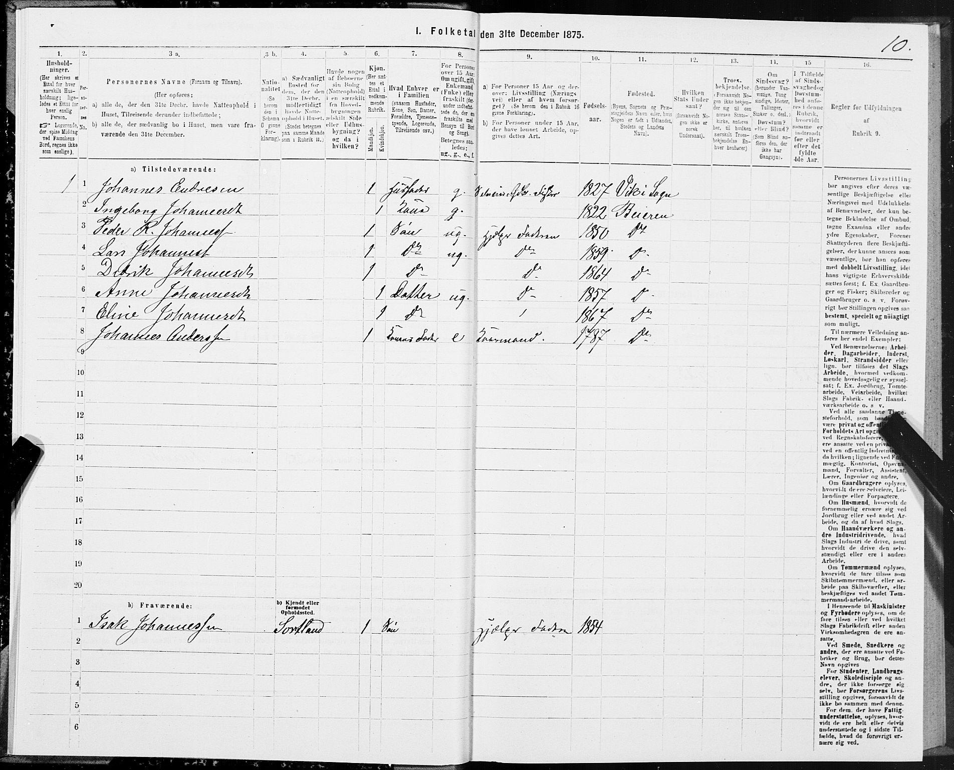 SAT, 1875 census for 1839P Beiarn, 1875, p. 2010