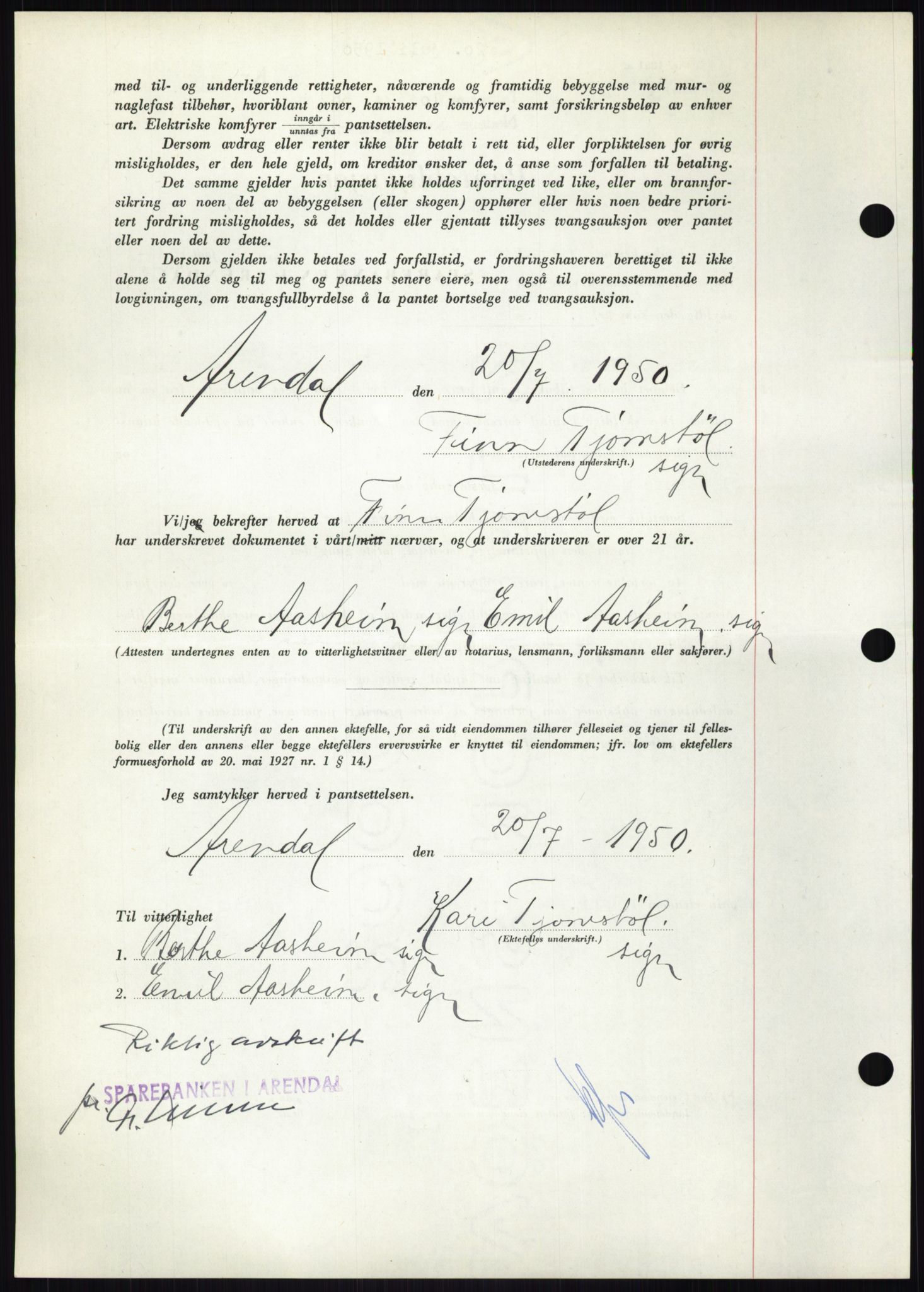 Nedenes sorenskriveri, AV/SAK-1221-0006/G/Gb/Gbb/L0007: Mortgage book no. B7, 1949-1950, Diary no: : 1033/1950