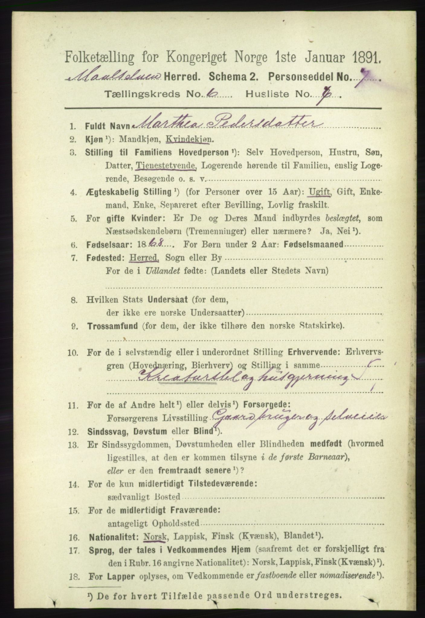 RA, 1891 census for 1924 Målselv, 1891, p. 2078