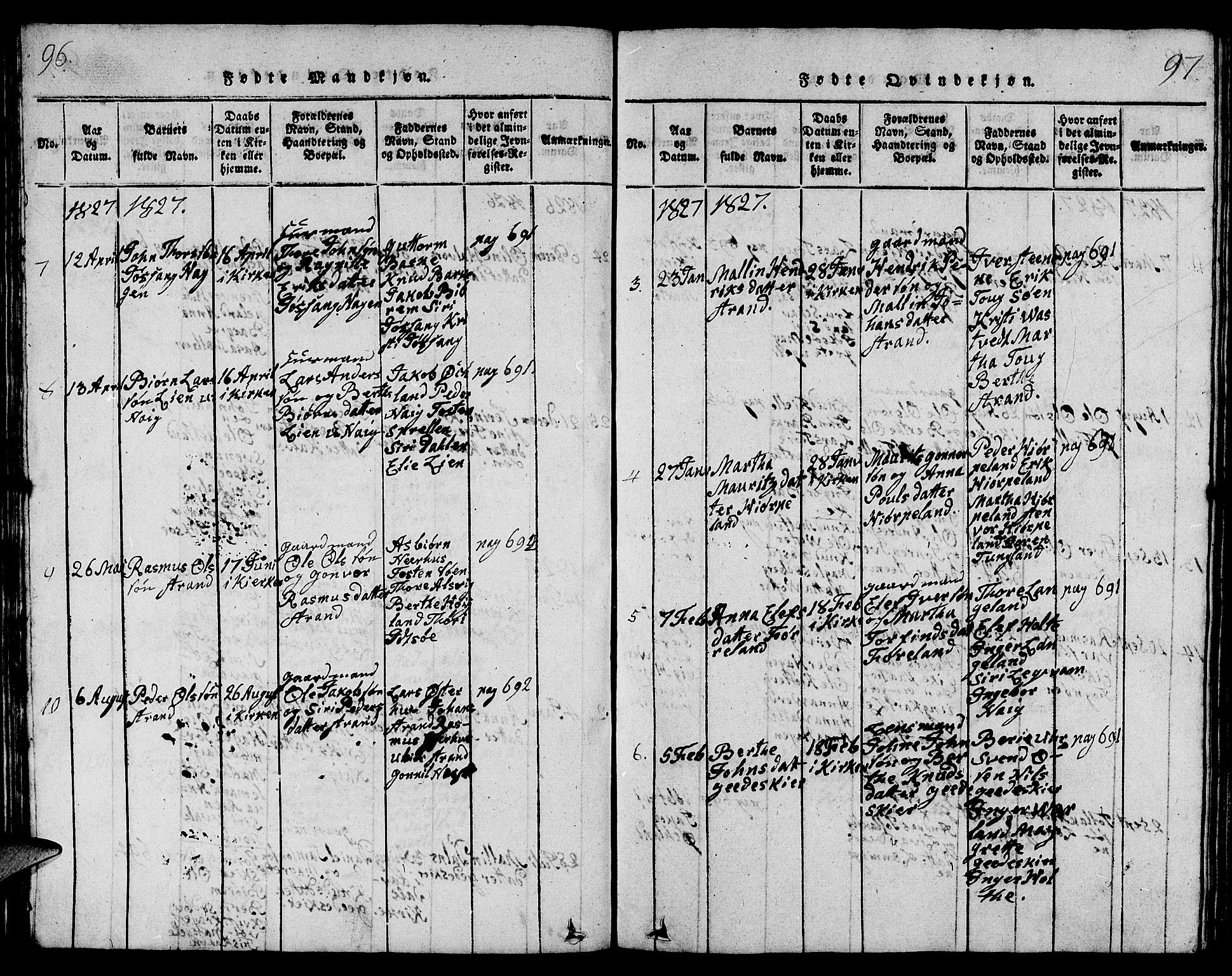 Strand sokneprestkontor, AV/SAST-A-101828/H/Ha/Hab/L0001: Parish register (copy) no. B 1, 1816-1854, p. 96-97