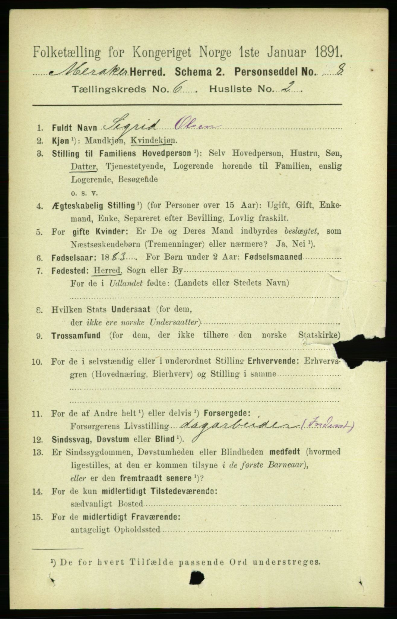 RA, 1891 census for 1711 Meråker, 1891, p. 2049