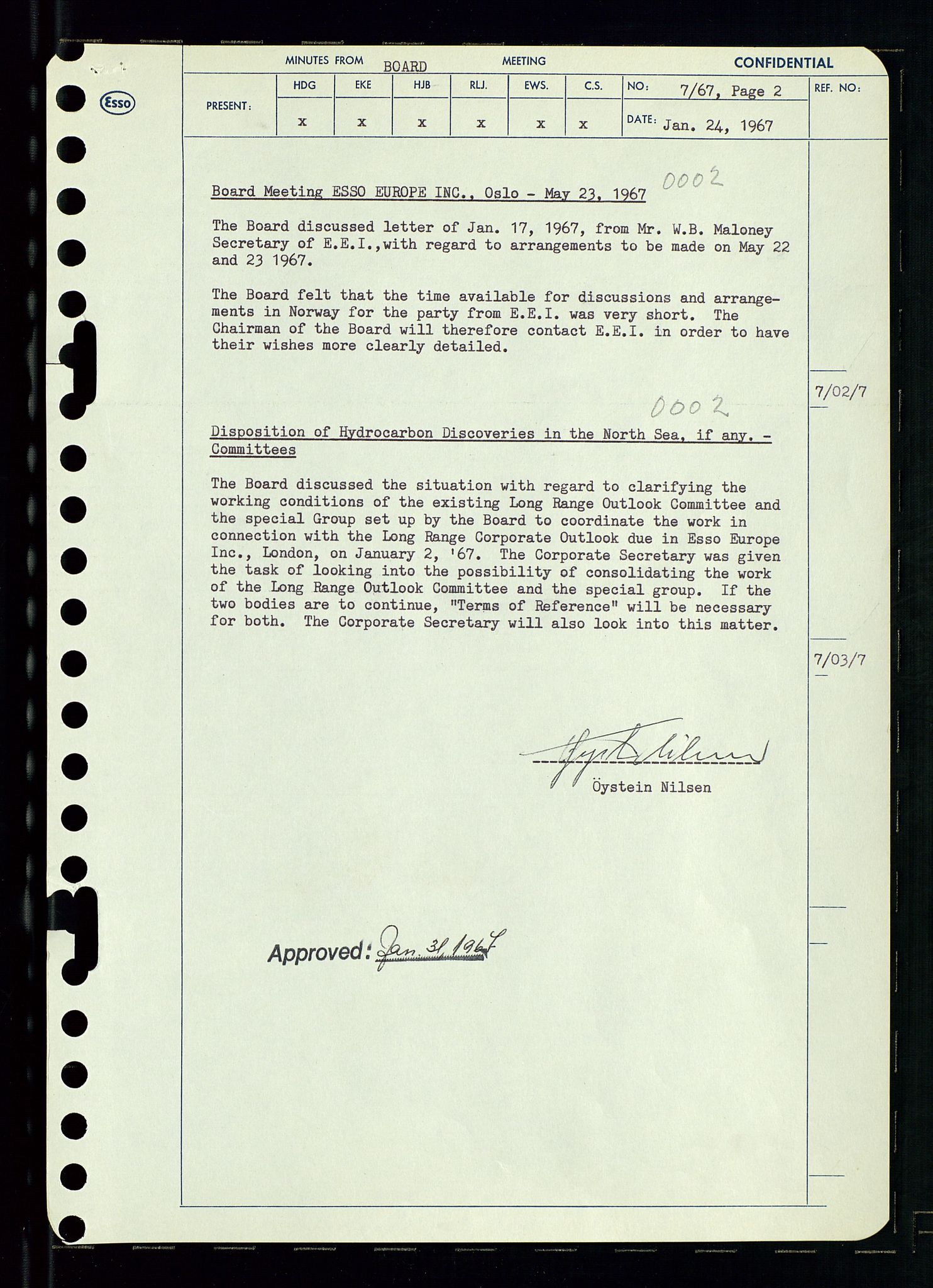 Pa 0982 - Esso Norge A/S, AV/SAST-A-100448/A/Aa/L0002/0003: Den administrerende direksjon Board minutes (styrereferater) / Den administrerende direksjon Board minutes (styrereferater), 1967, p. 14