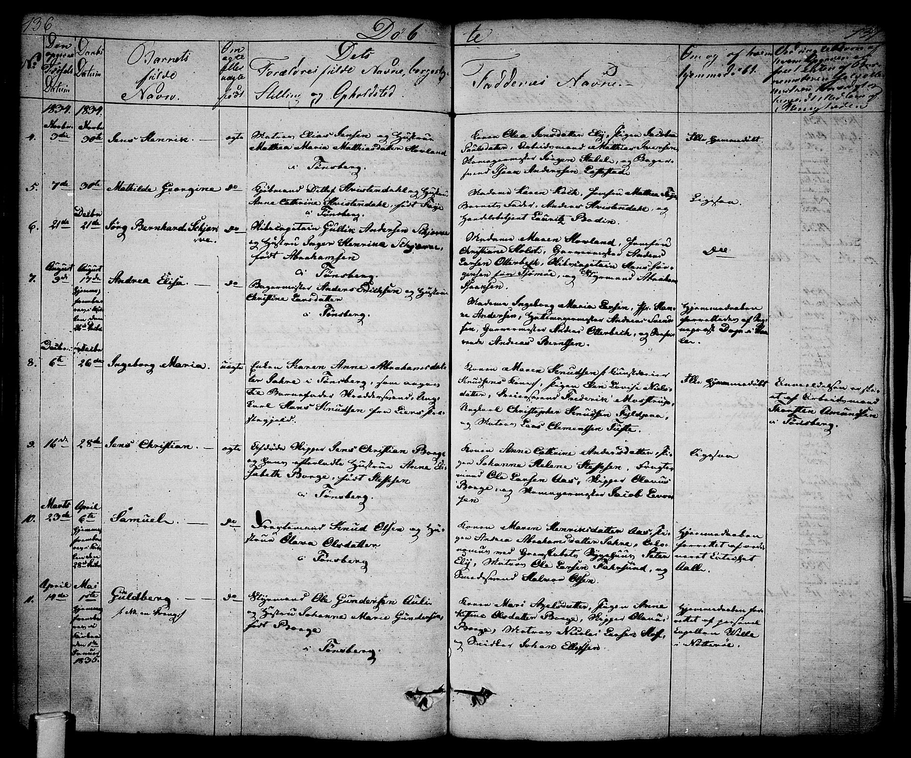 Tønsberg kirkebøker, AV/SAKO-A-330/F/Fa/L0005: Parish register (official) no. I 5, 1827-1836, p. 136-137