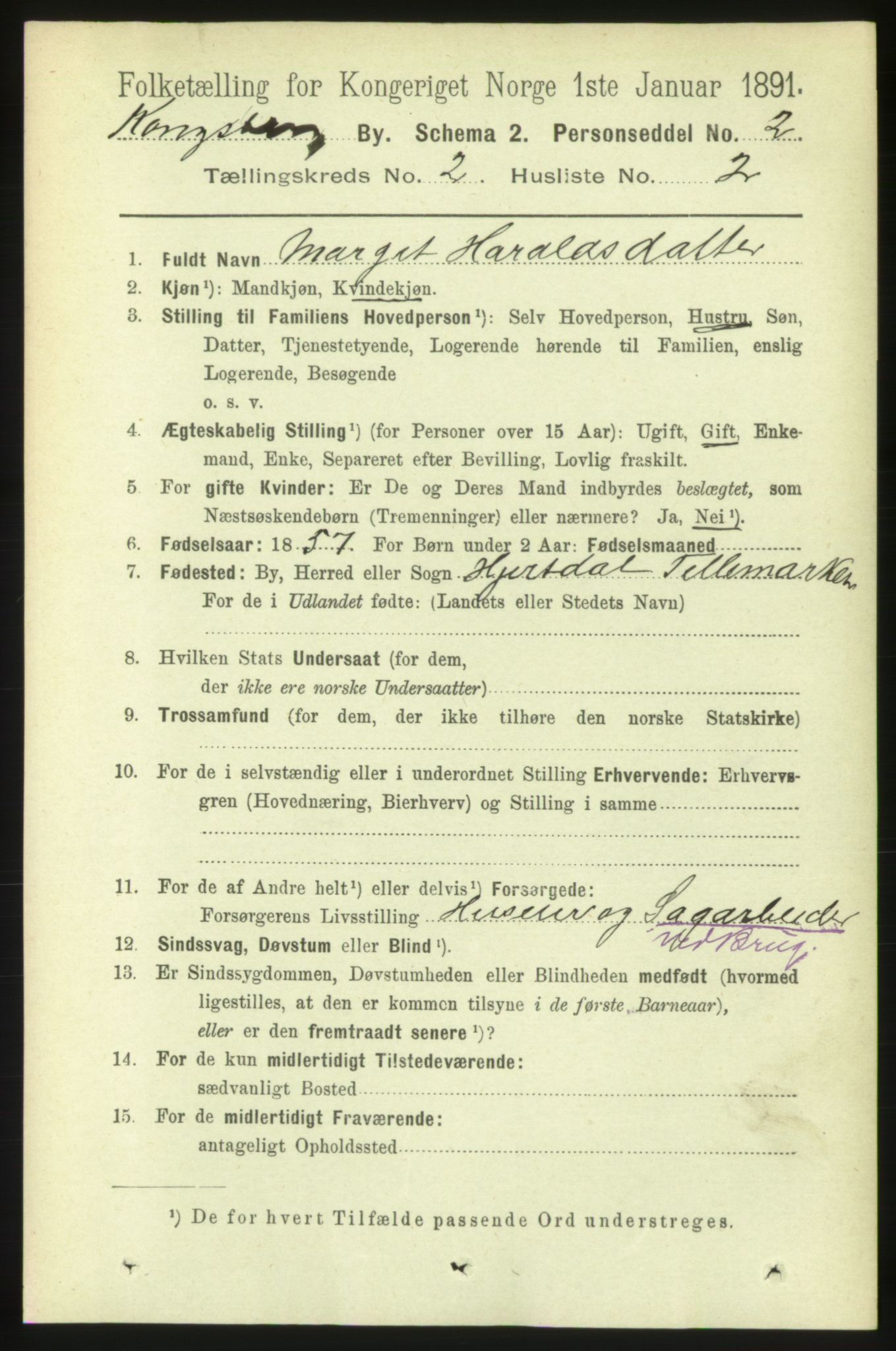 RA, 1891 census for 0604 Kongsberg, 1891, p. 2228