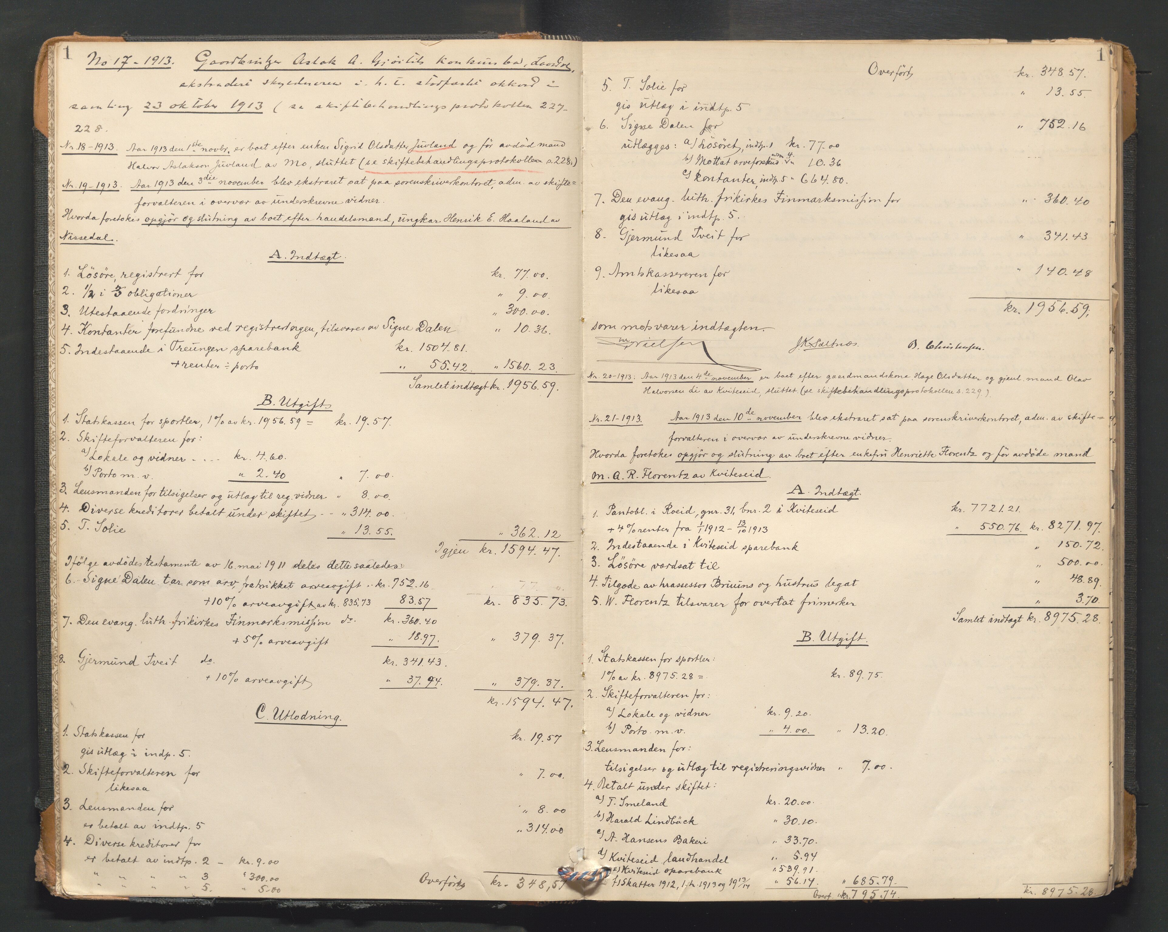 Vest-Telemark sorenskriveri, AV/SAKO-A-134/H/Ha/Hac/L0013: Skifteutlodningsprotokoll, 1913-1922, p. 1