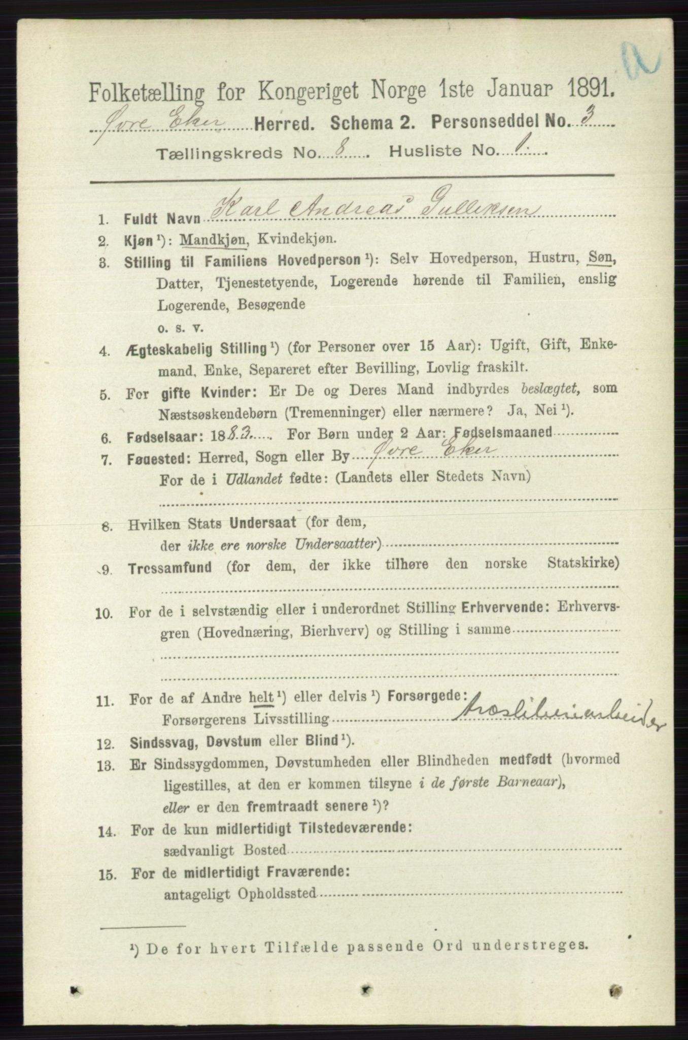 RA, 1891 census for 0624 Øvre Eiker, 1891, p. 3235