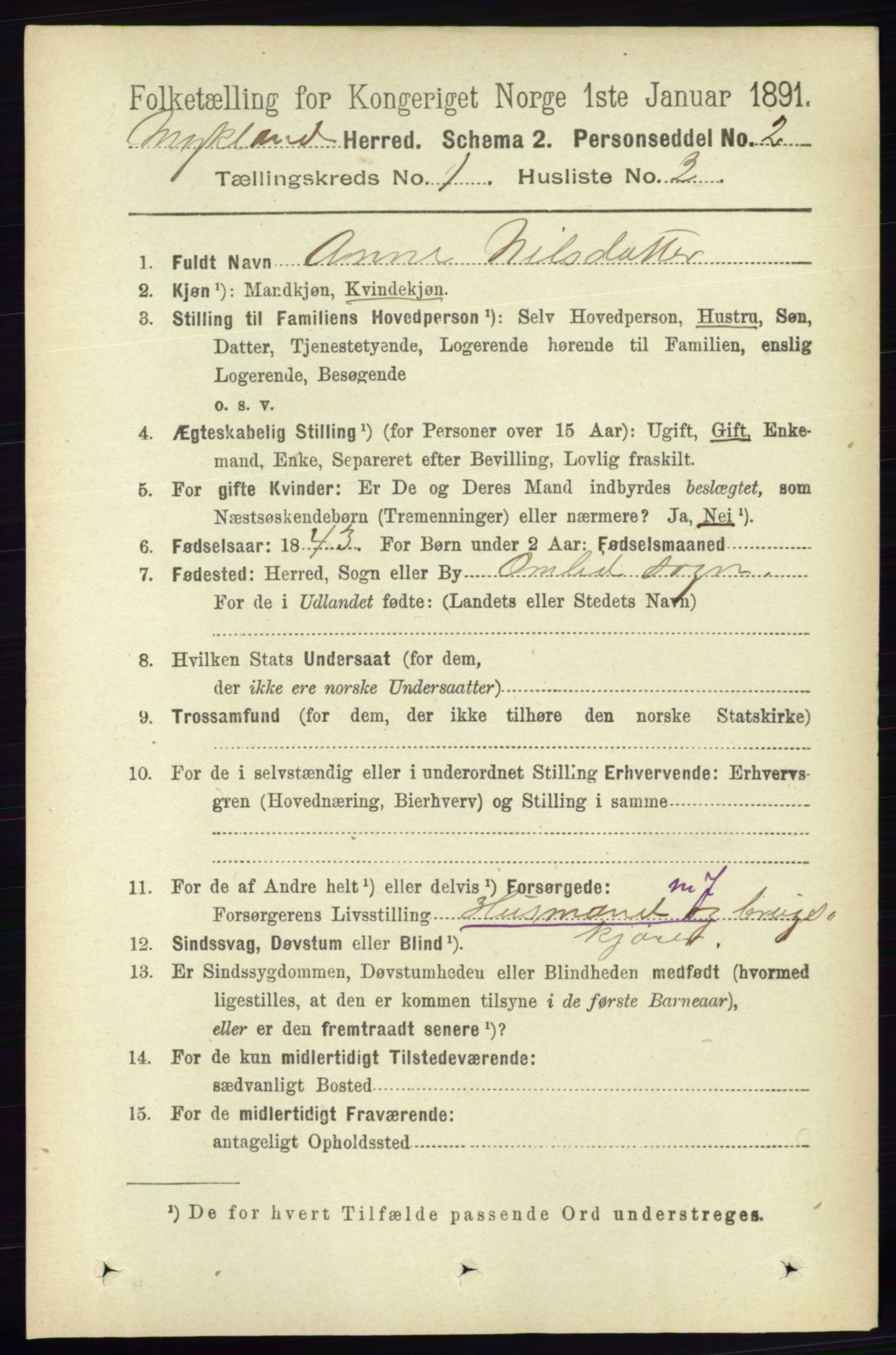 RA, 1891 census for 0932 Mykland, 1891, p. 53