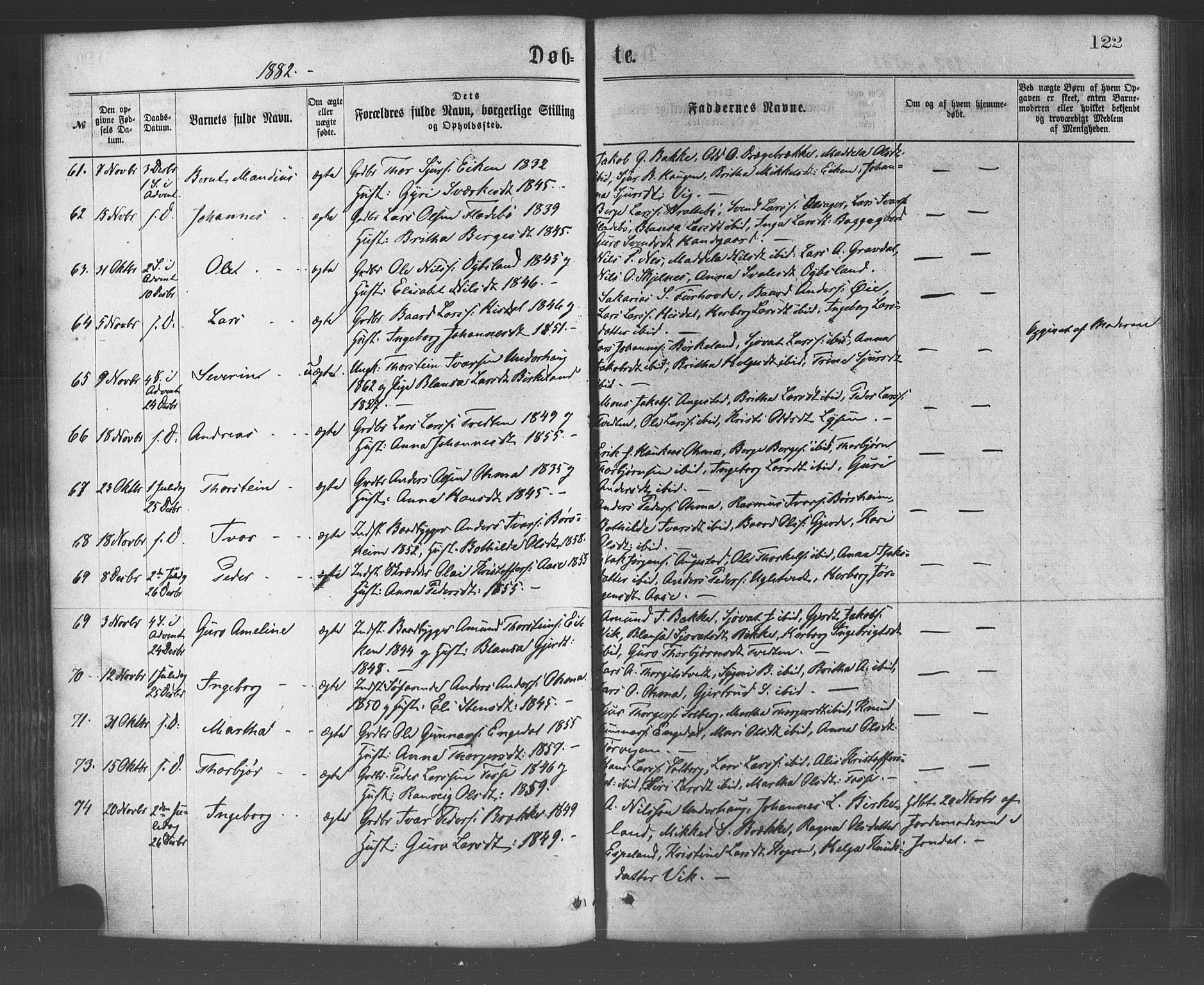 Strandebarm sokneprestembete, AV/SAB-A-78401/H/Haa: Parish register (official) no. A 9, 1872-1886, p. 122
