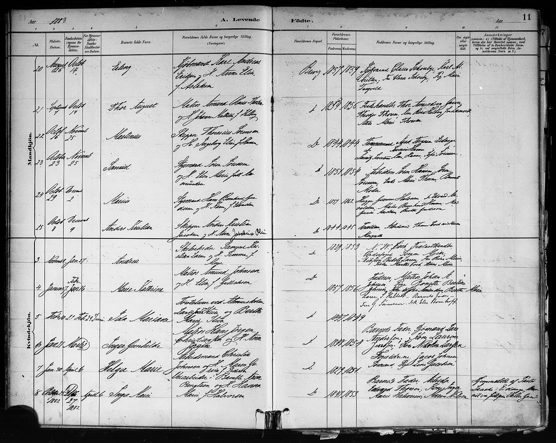 Brevik kirkebøker, SAKO/A-255/F/Fa/L0007: Parish register (official) no. 7, 1882-1900, p. 11