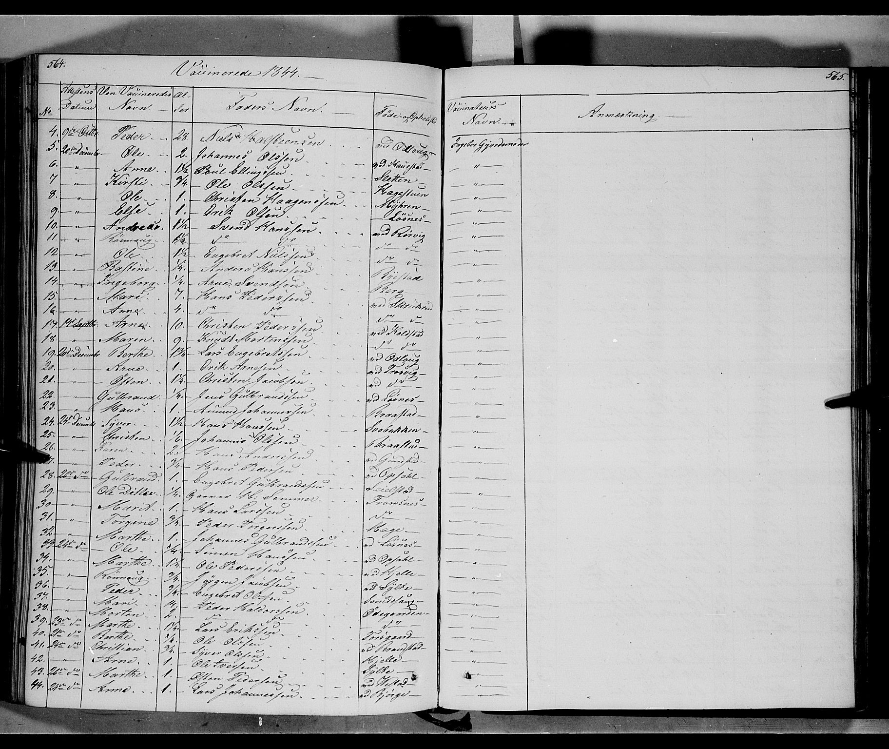 Ringebu prestekontor, SAH/PREST-082/H/Ha/Haa/L0005: Parish register (official) no. 5, 1839-1848, p. 564-565