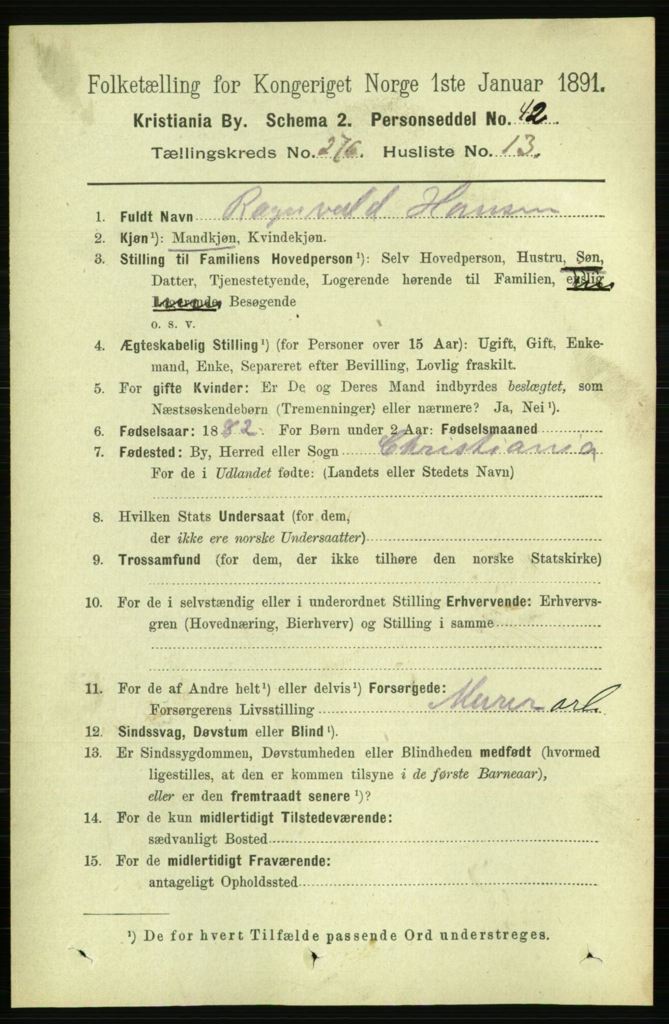 RA, 1891 census for 0301 Kristiania, 1891, p. 167694