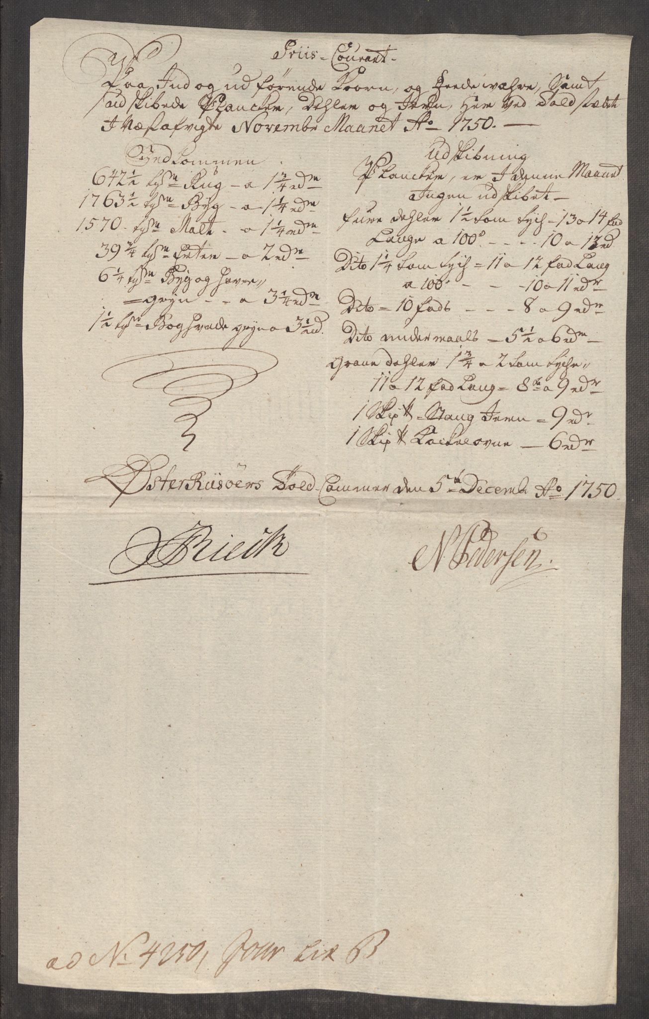 Rentekammeret inntil 1814, Realistisk ordnet avdeling, AV/RA-EA-4070/Oe/L0004: [Ø1]: Priskuranter, 1749-1752, p. 393