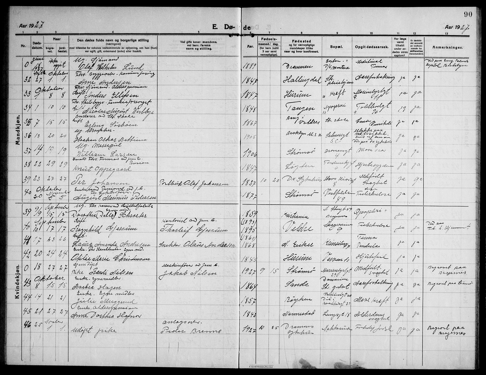 Strømsø kirkebøker, SAKO/A-246/F/Fa/L0028: Parish register (official) no. I 29, 1914-1937, p. 90