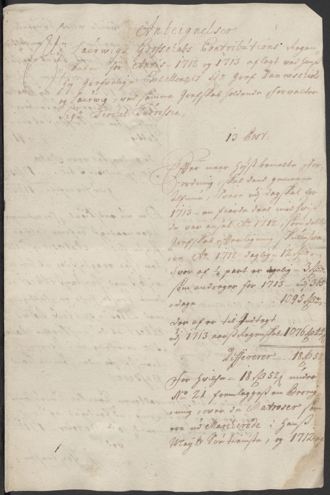 Rentekammeret inntil 1814, Reviderte regnskaper, Fogderegnskap, AV/RA-EA-4092/R33/L1985: Fogderegnskap Larvik grevskap, 1713, p. 489