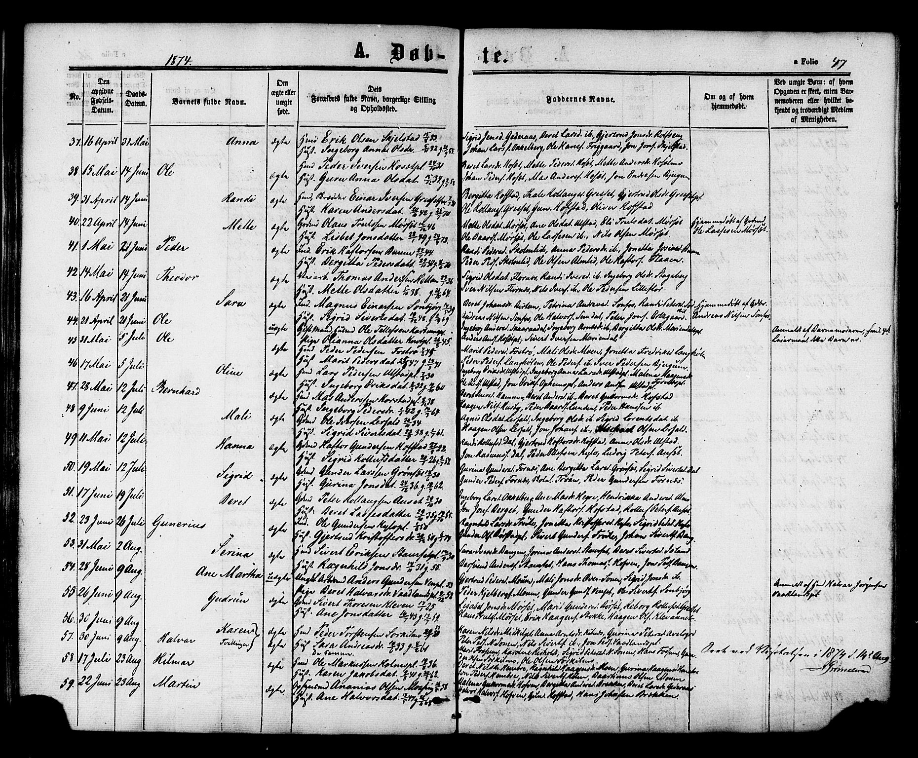 Ministerialprotokoller, klokkerbøker og fødselsregistre - Nord-Trøndelag, AV/SAT-A-1458/703/L0029: Parish register (official) no. 703A02, 1863-1879, p. 47