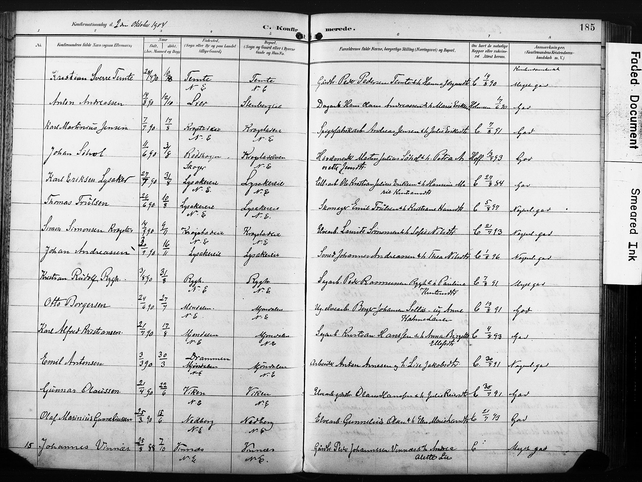 Nedre Eiker kirkebøker, AV/SAKO-A-612/F/Fa/L0005: Parish register (official) no. 5, 1898-1905, p. 185
