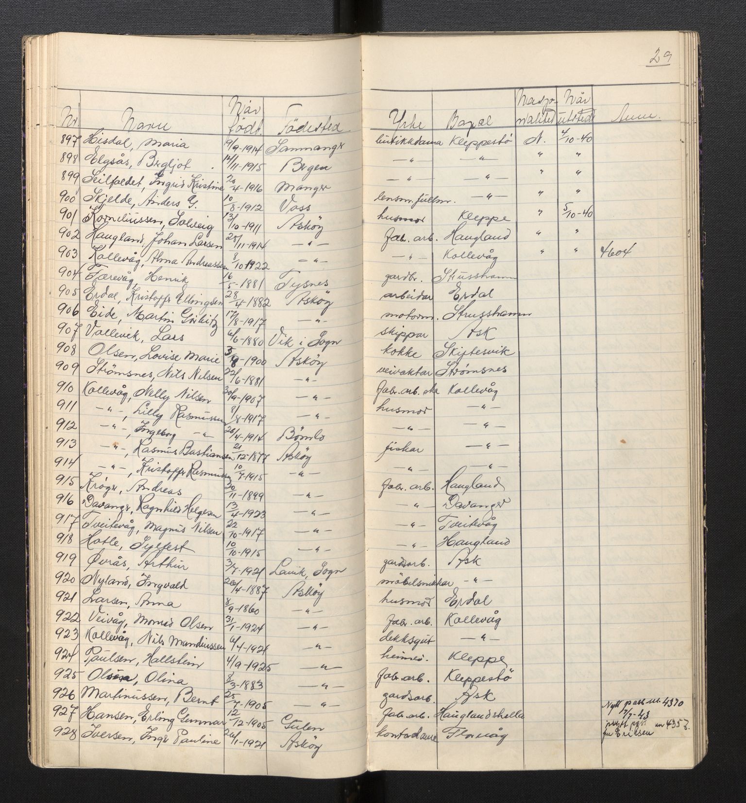 Lensmannen i Askøy, AV/SAB-A-31001/0026/L0001: Protokoll for søknader om grensebuarbevis 1 - 2965, 1940, p. 29