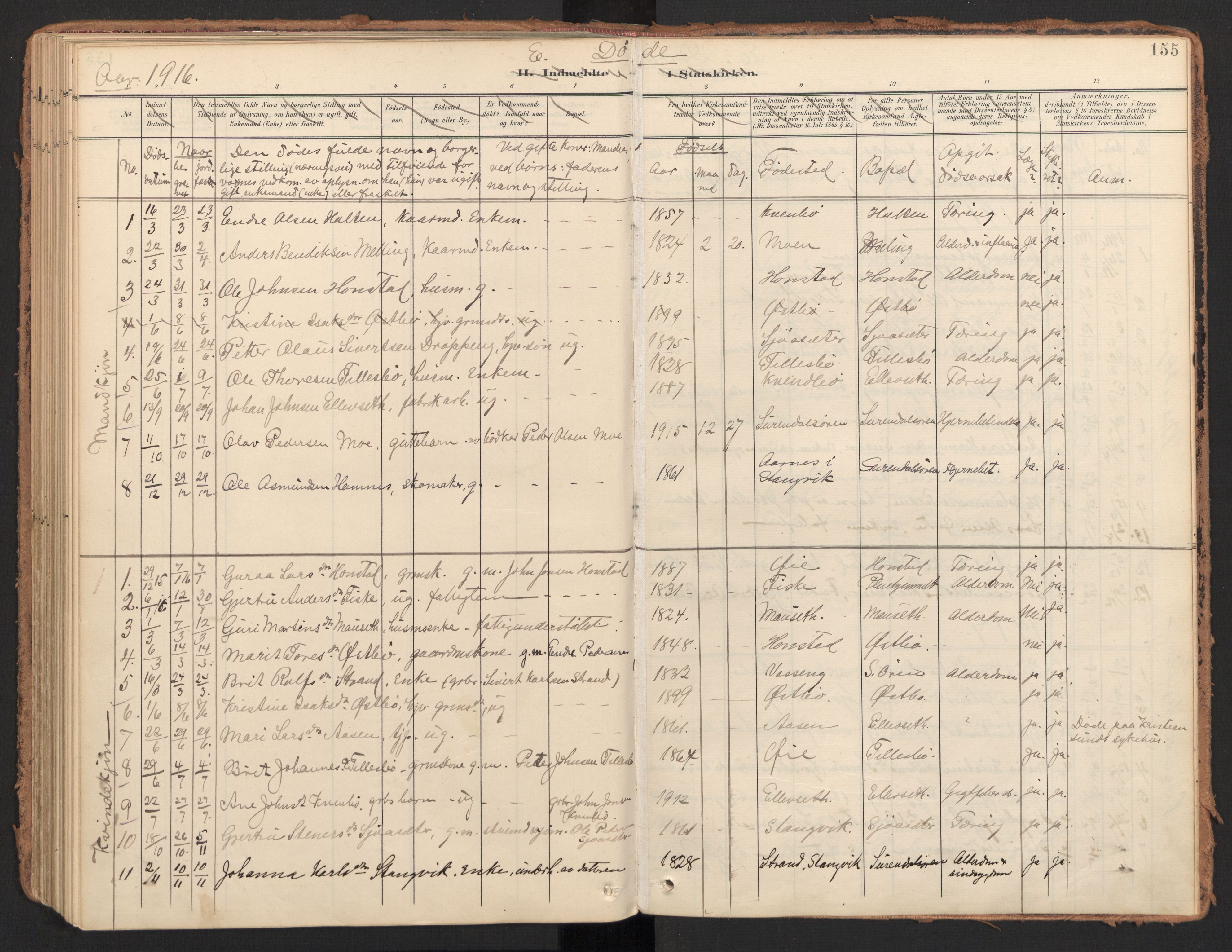 Ministerialprotokoller, klokkerbøker og fødselsregistre - Møre og Romsdal, SAT/A-1454/596/L1057: Parish register (official) no. 596A02, 1900-1917, p. 155