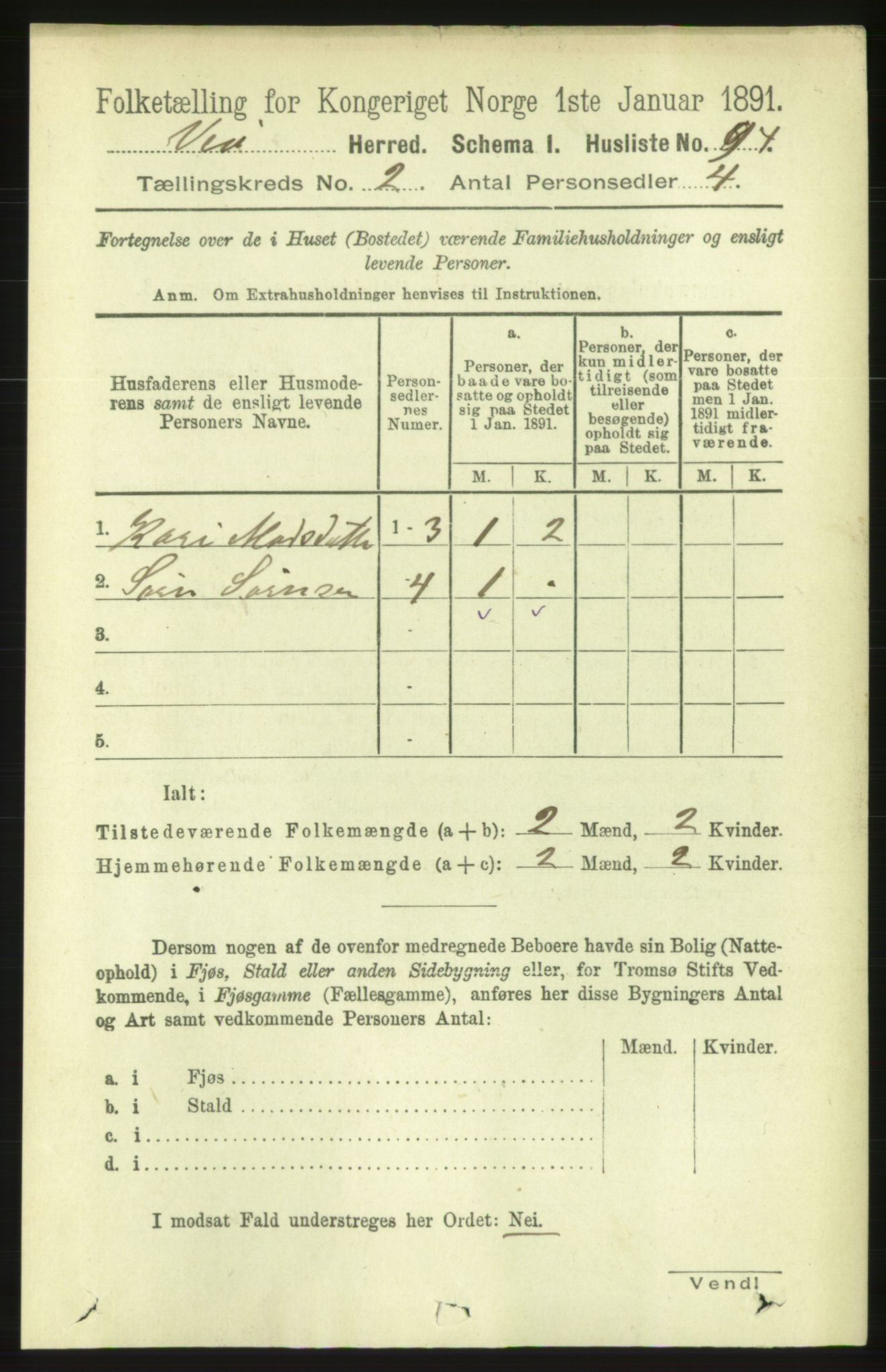 RA, 1891 census for 1541 Veøy, 1891, p. 745