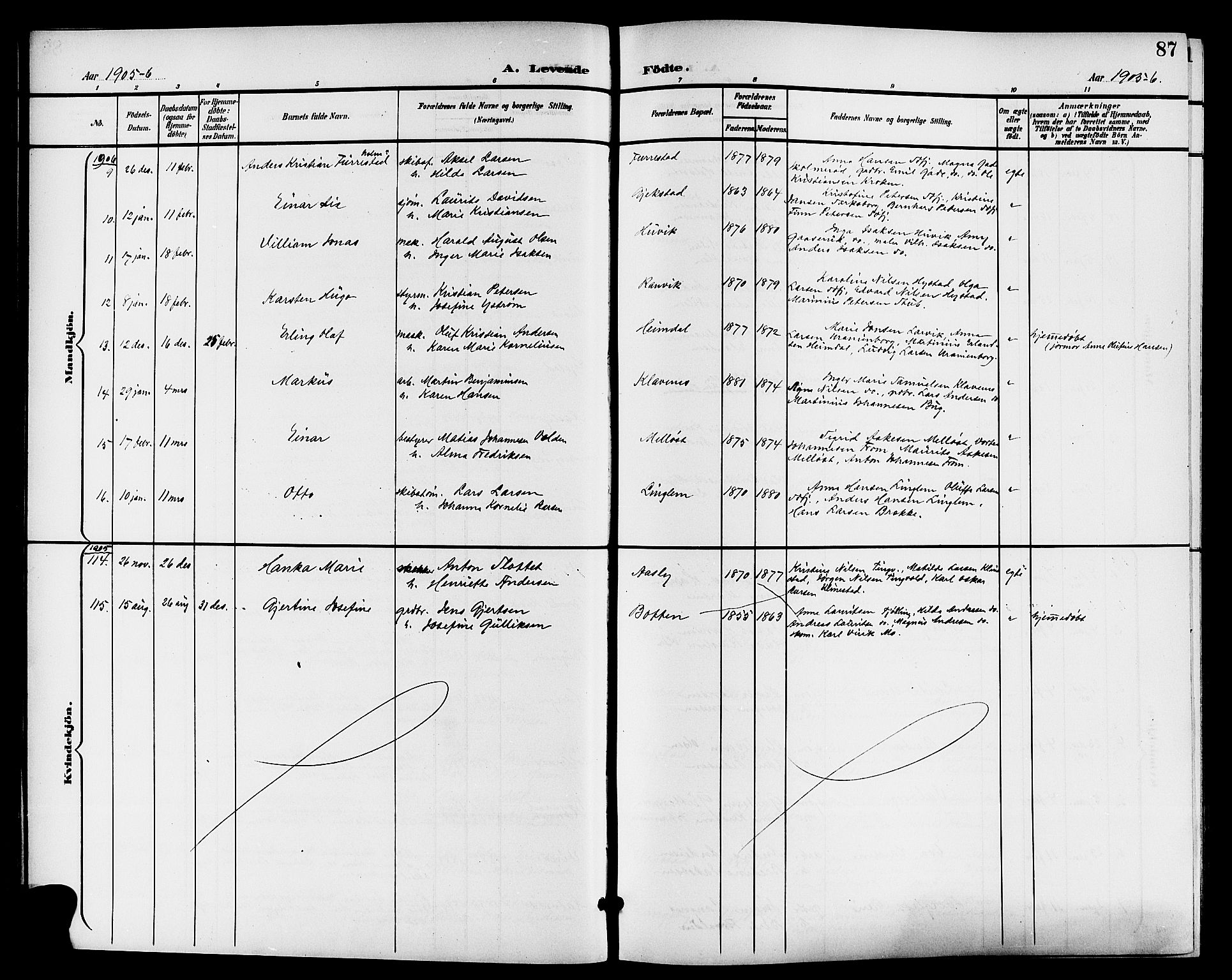 Sandar kirkebøker, AV/SAKO-A-243/G/Ga/L0002: Parish register (copy) no. 2, 1900-1915, p. 87