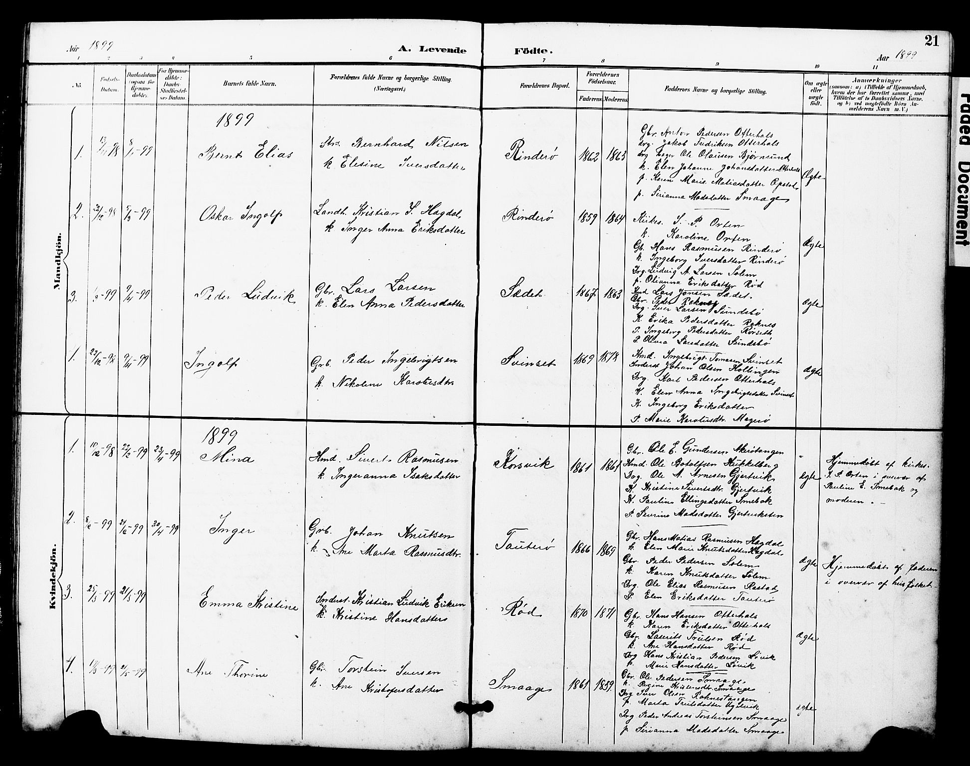 Ministerialprotokoller, klokkerbøker og fødselsregistre - Møre og Romsdal, SAT/A-1454/560/L0725: Parish register (copy) no. 560C02, 1895-1930, p. 21