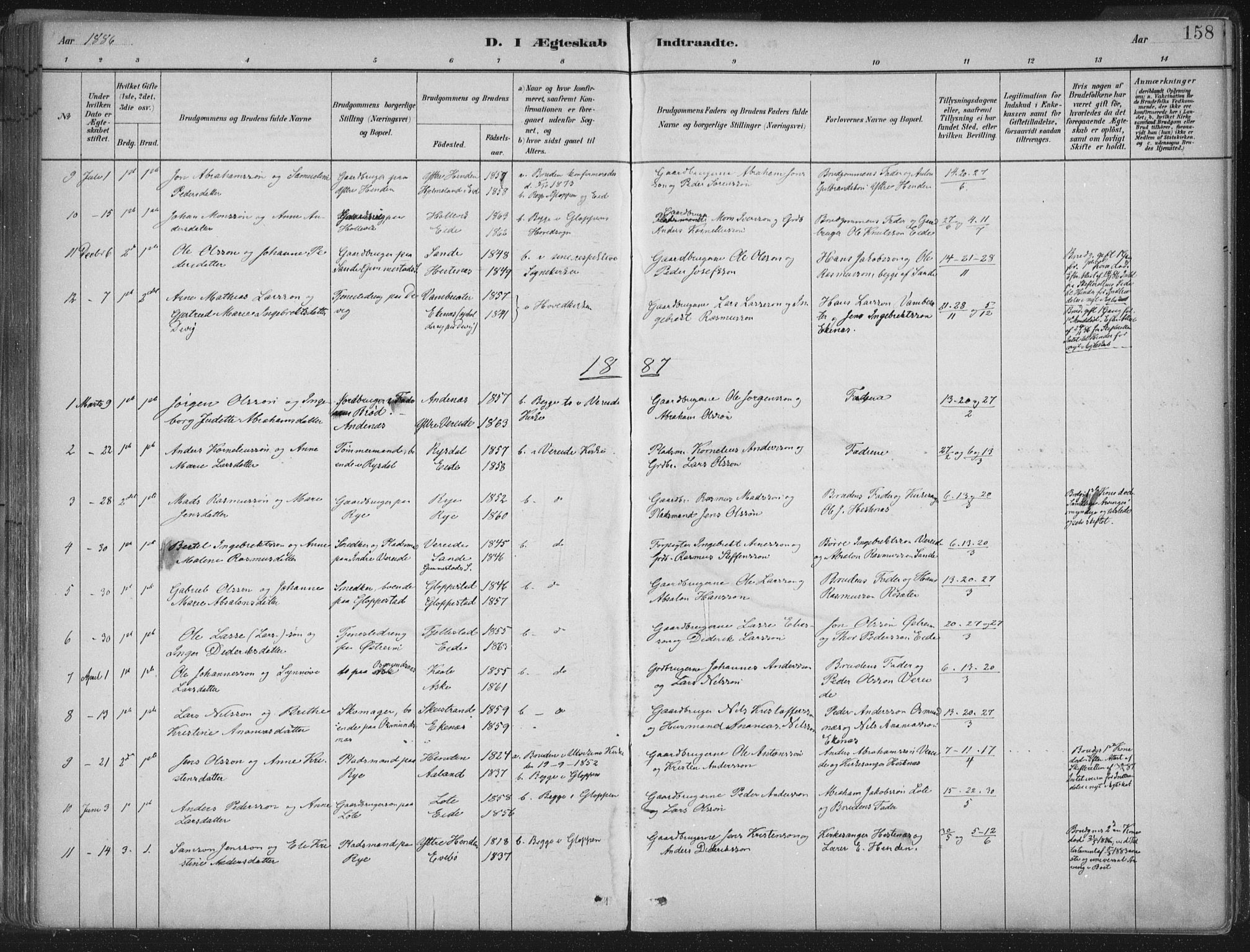 Gloppen sokneprestembete, AV/SAB-A-80101/H/Haa/Haab/L0001: Parish register (official) no. B  1, 1885-1905, p. 158