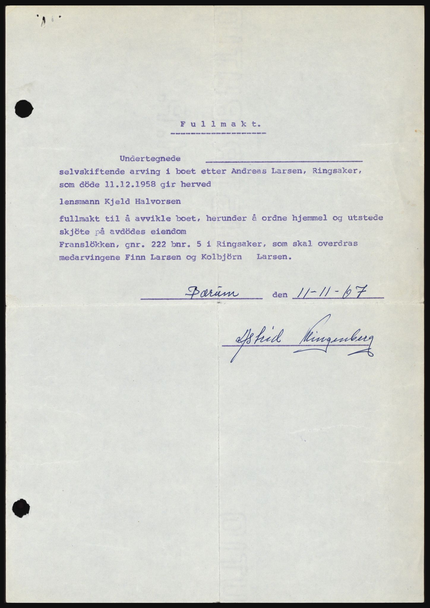 Nord-Hedmark sorenskriveri, AV/SAH-TING-012/H/Hc/L0027: Mortgage book no. 27, 1967-1968, Diary no: : 6560/1967