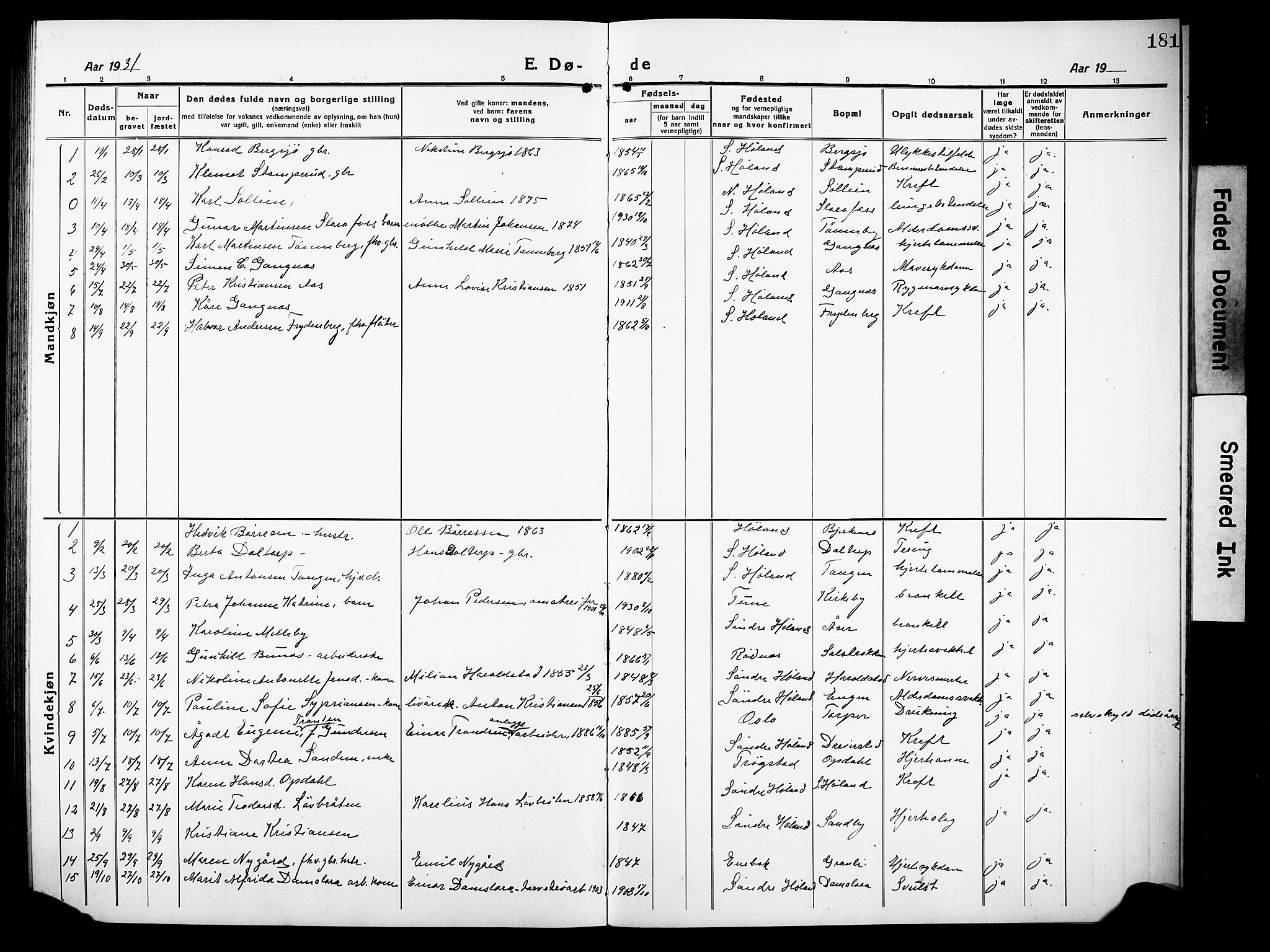 Høland prestekontor Kirkebøker, SAO/A-10346a/G/Gb/L0002: Parish register (copy) no. II 2, 1915-1933, p. 181