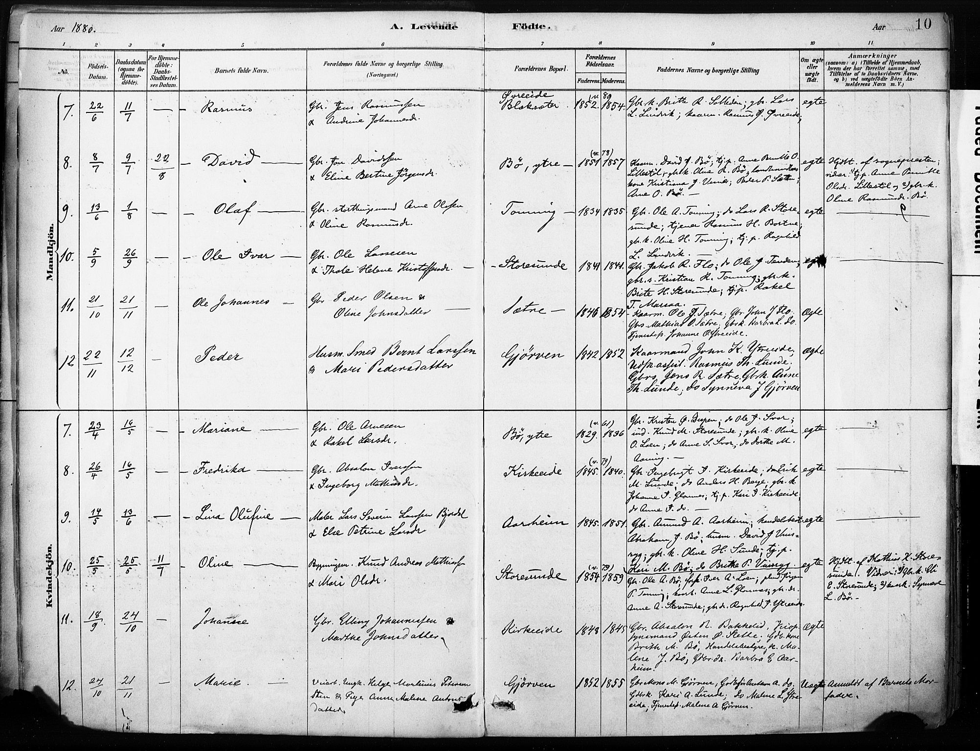 Stryn Sokneprestembete, SAB/A-82501: Parish register (official) no. B 1, 1878-1907, p. 10