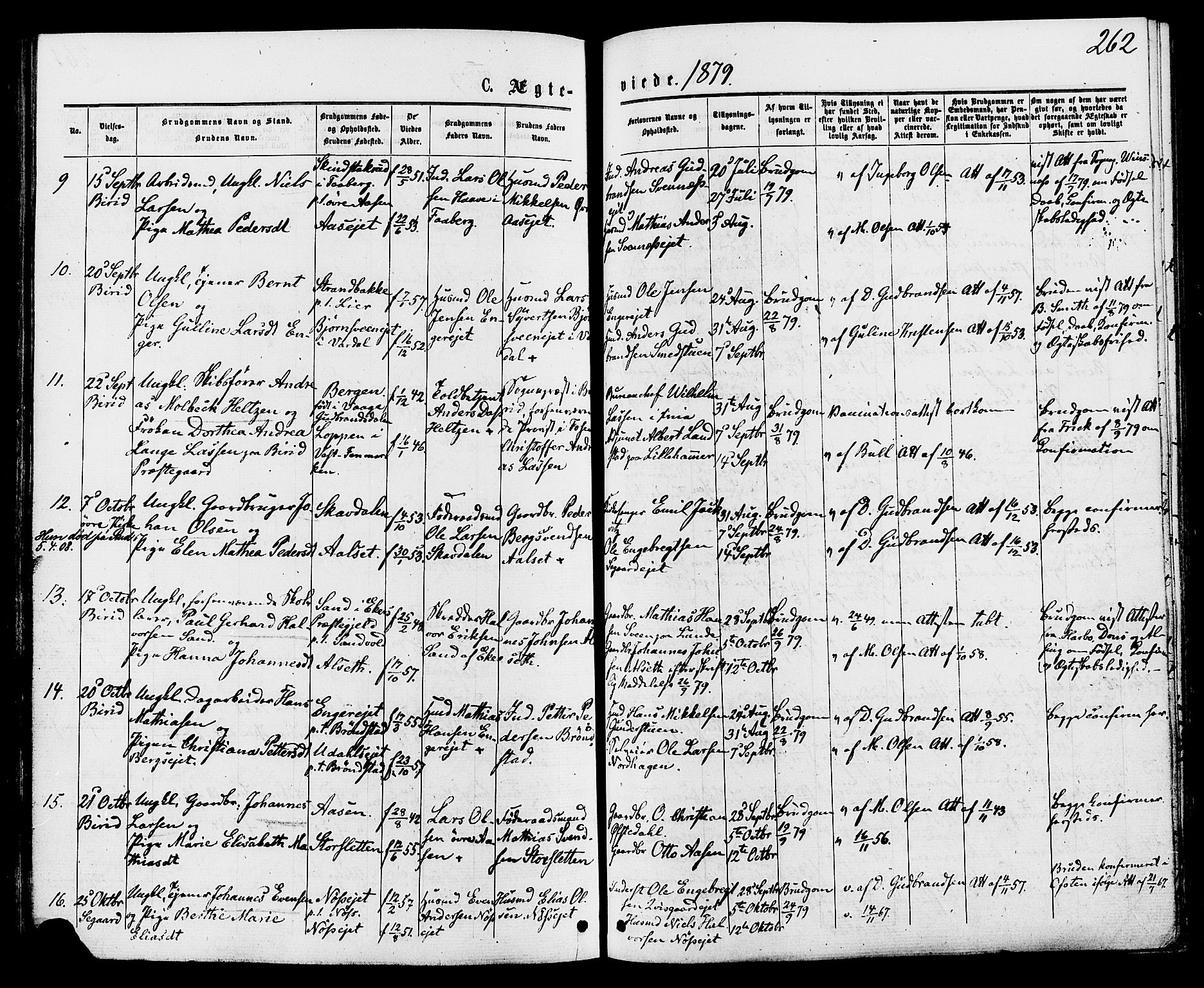 Biri prestekontor, SAH/PREST-096/H/Ha/Haa/L0006: Parish register (official) no. 6, 1877-1886, p. 262