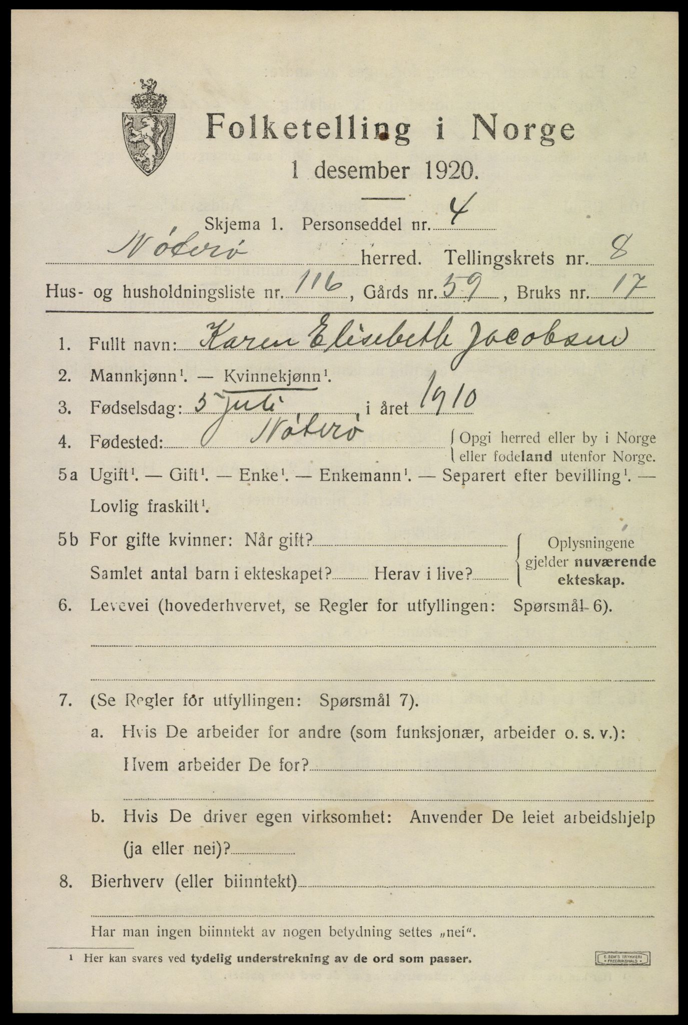 SAKO, 1920 census for Nøtterøy, 1920, p. 11477